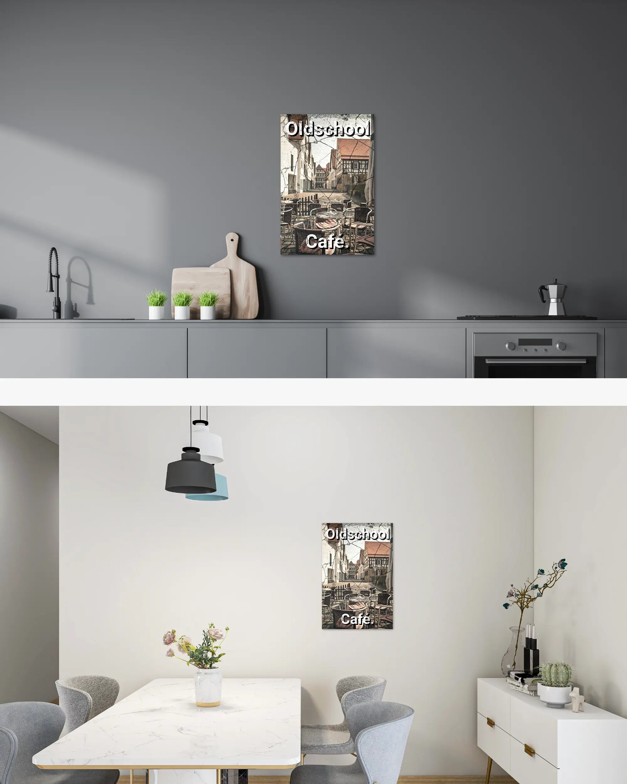 Zimmeransicht des Poster Plate Designs Oldschool Café im Original Style in der Größe Main (40 x 60 cm)