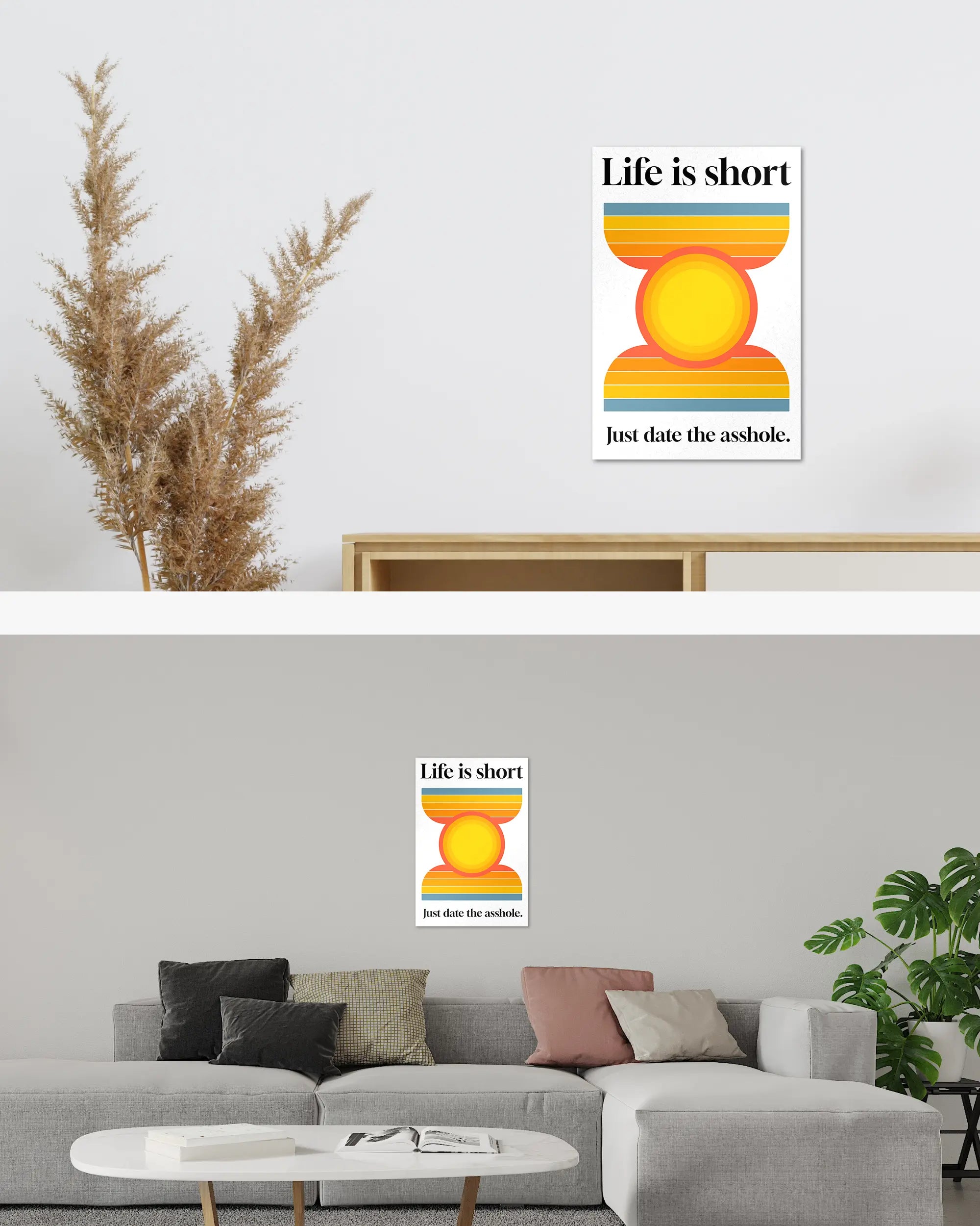 Zimmeransicht des Poster Plate Designs Life is short im Original Style in der Größe Main (40 x 60 cm)