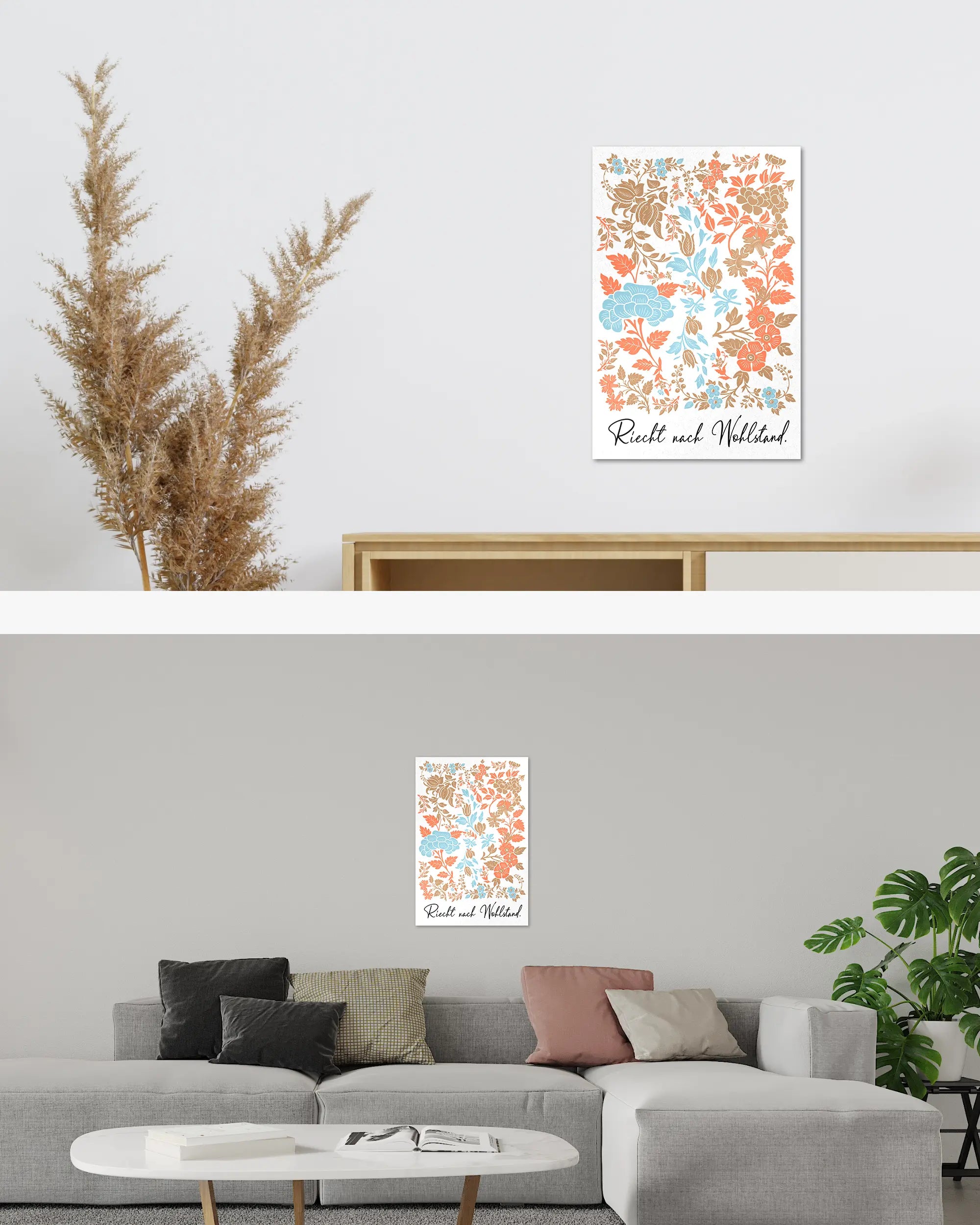 Zimmeransicht des Poster Plate Designs Wohlstandsduft im Original Style in der Größe Main (40 x 60 cm)