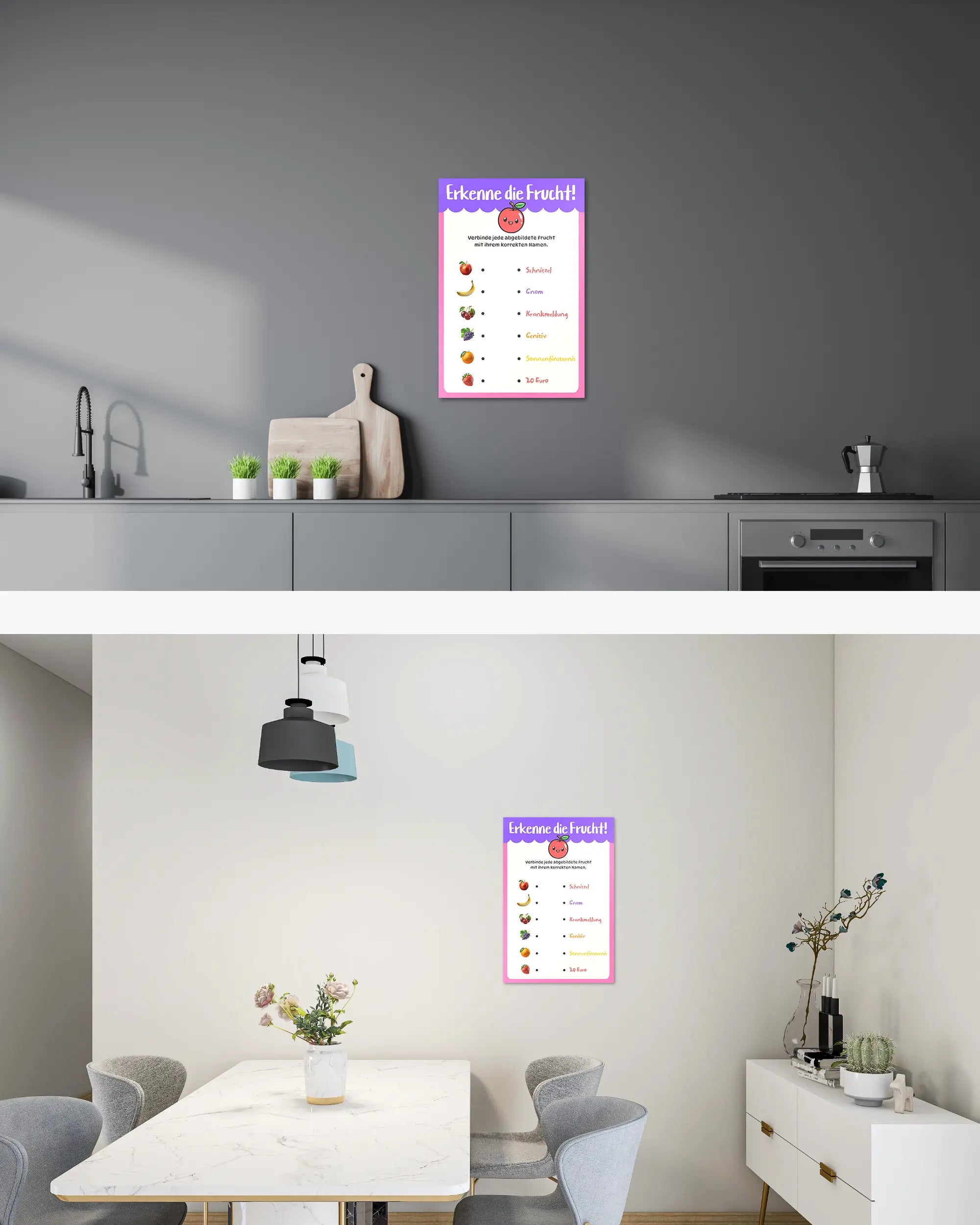 Zimmeransicht des Poster Plate Designs Fruchtvokabeln im Original Style in der Größe Main (40 x 60 cm)