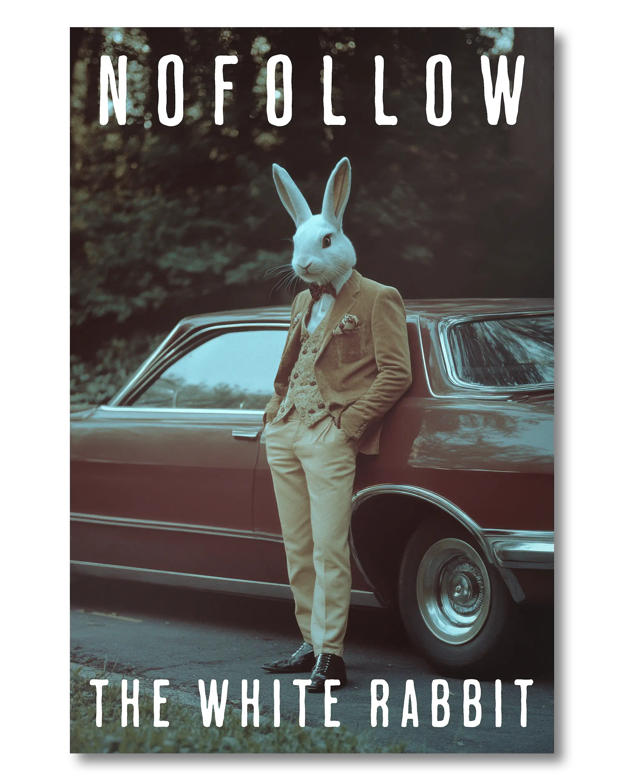 Frontalansicht des Poster Plate Designs Nofollow the White Rabbit im Original Style in der Größe Mini (20 x 30 cm)