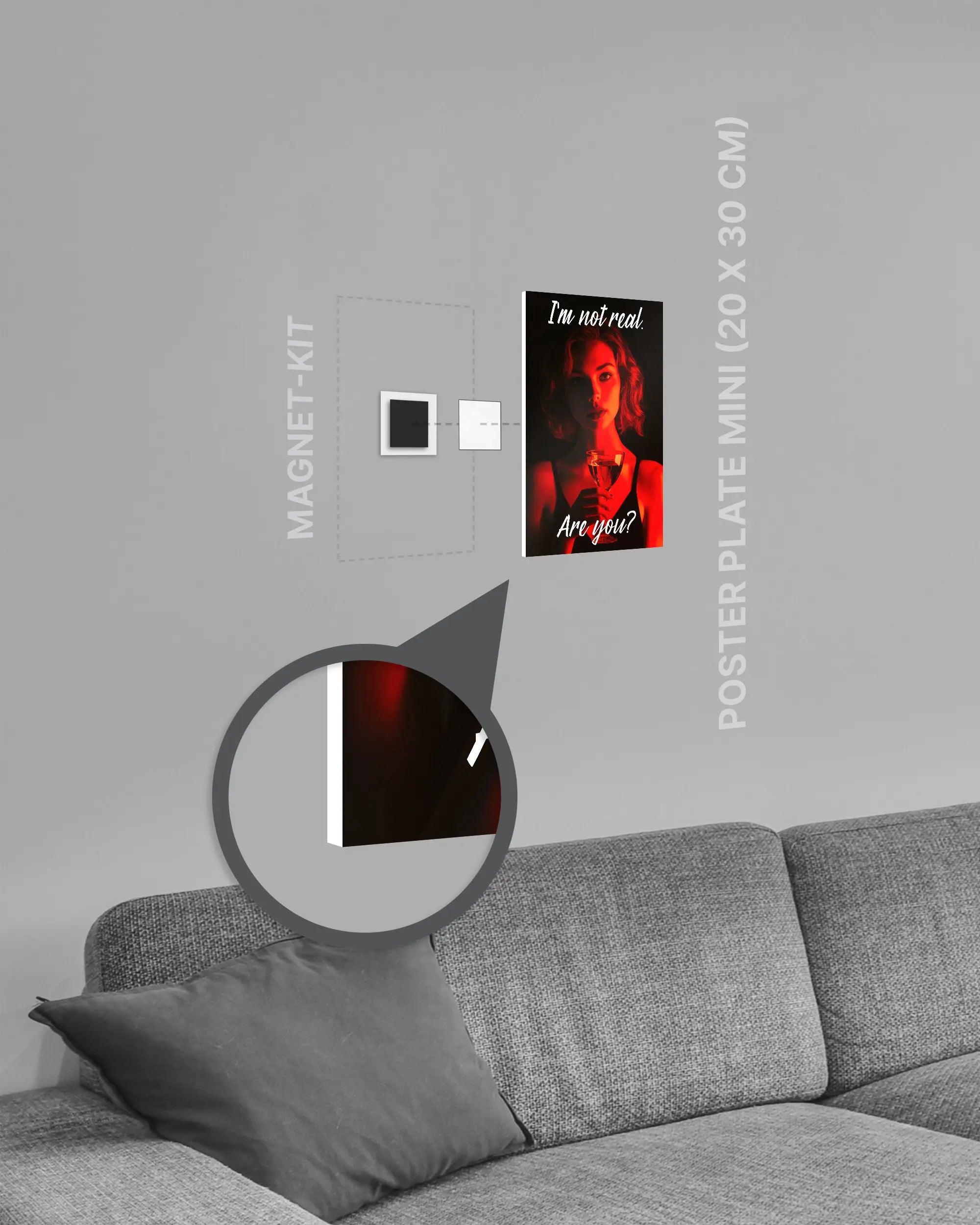 Magnet-Kit Seitenansicht des Poster Plate Designs Are you for real im Original Style in der Größe Mini (20 x 30 cm)