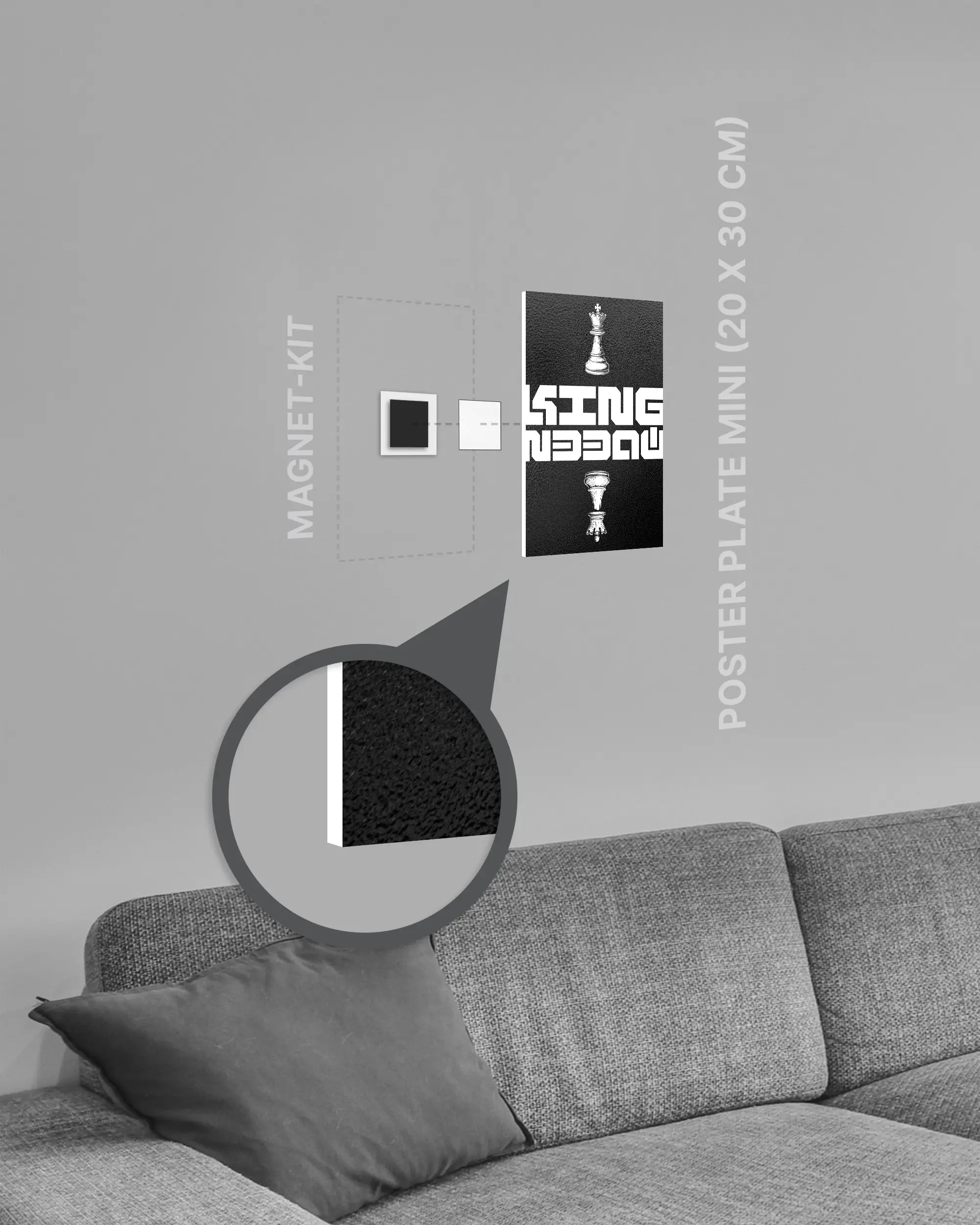 Magnet-Kit Seitenansicht des Poster Plate Designs Chessday im Original Style in der Größe Mini (20 x 30 cm)