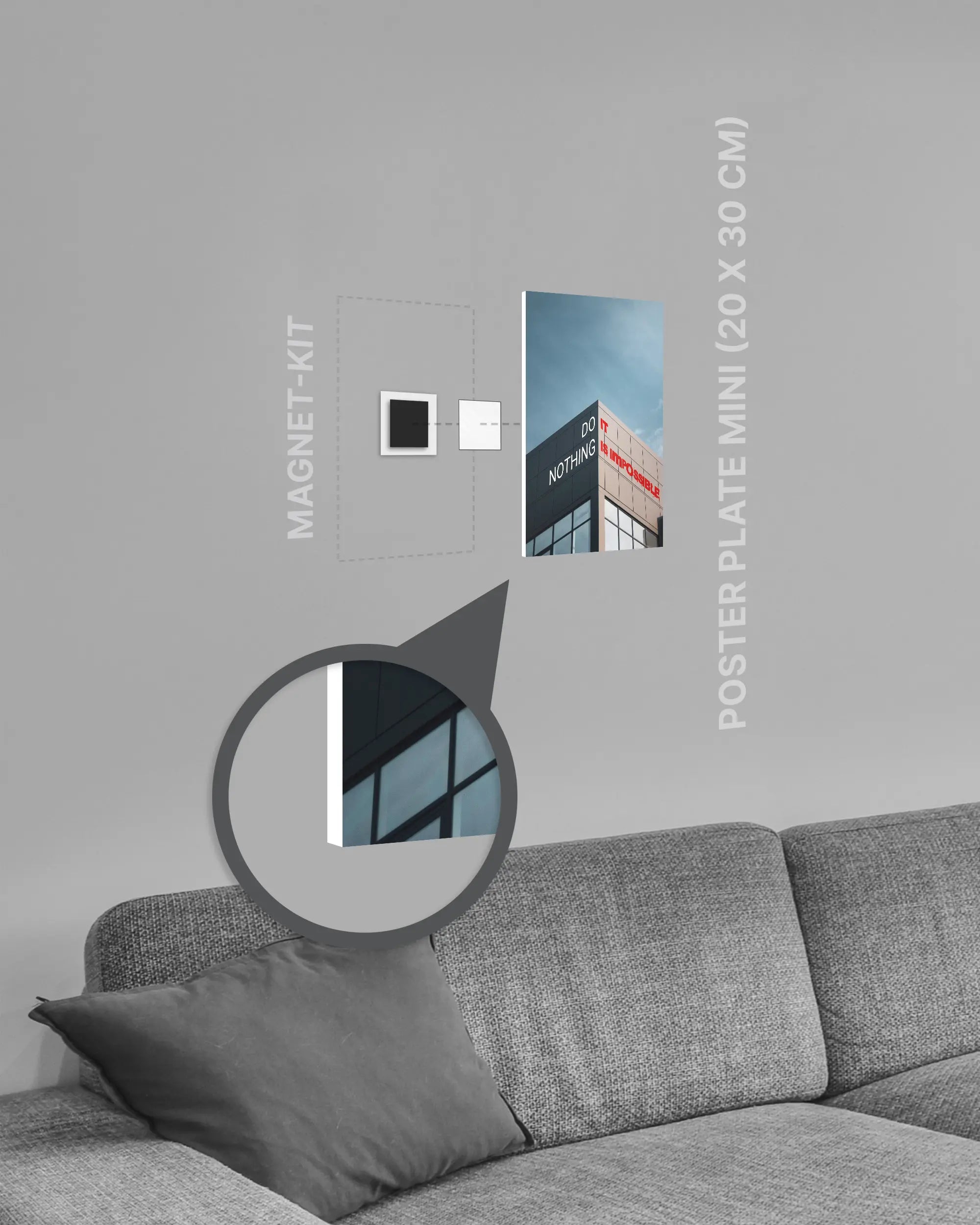 Magnet-Kit Seitenansicht des Poster Plate Designs Do Nothing im Original Style in der Größe Mini (20 x 30 cm)