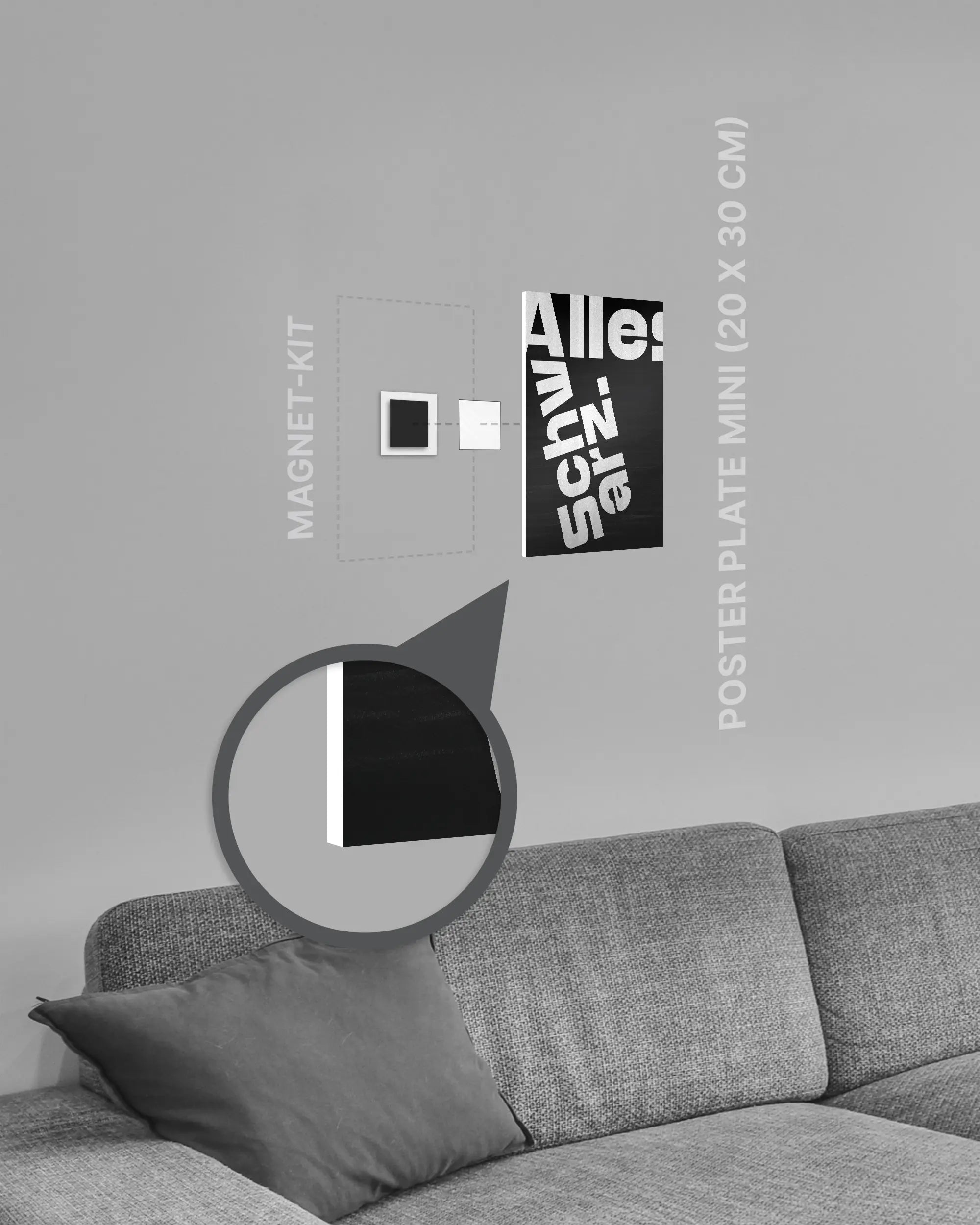 Magnet-Kit Seitenansicht des Poster Plate Designs Alles Schwarz im Original Style in der Größe Mini (20 x 30 cm)