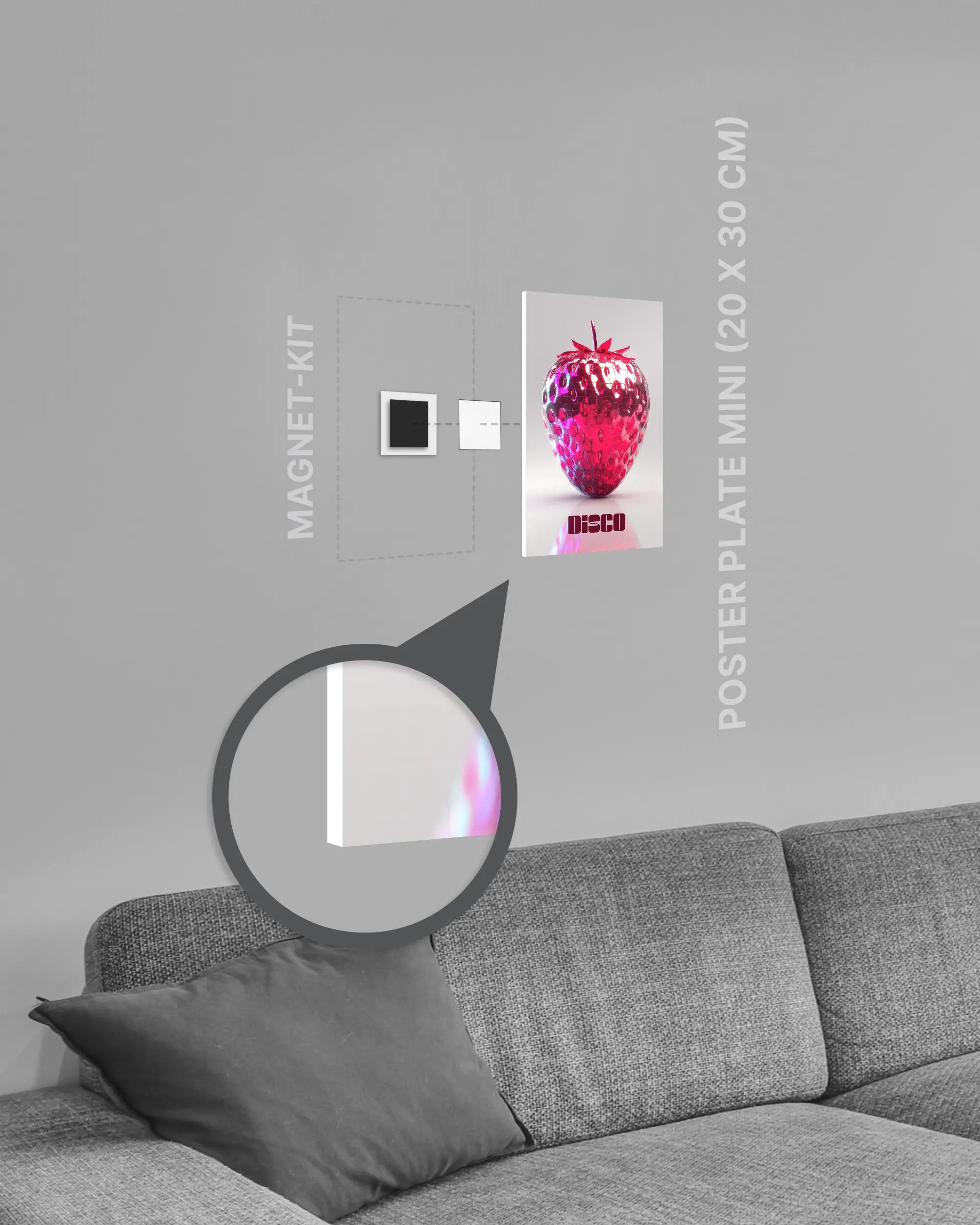 Magnet-Kit Seitenansicht des Poster Plate Designs Discoberry im Original Style in der Größe Mini (20 x 30 cm)