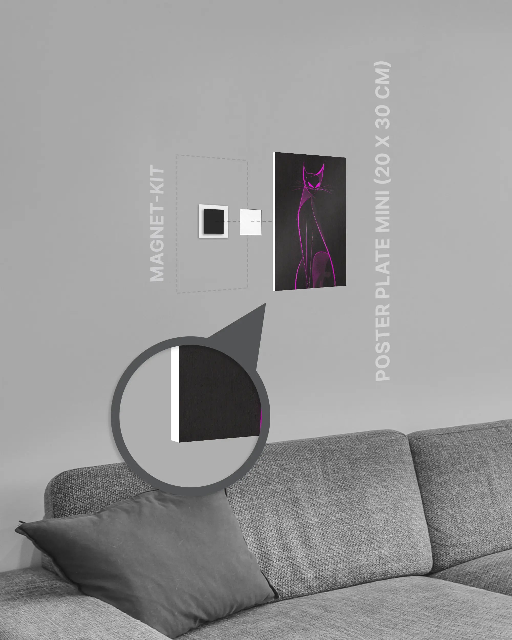 Magnet-Kit Seitenansicht des Poster Plate Designs Katzenkrimi im Original Style in der Größe Mini (20 x 30 cm)