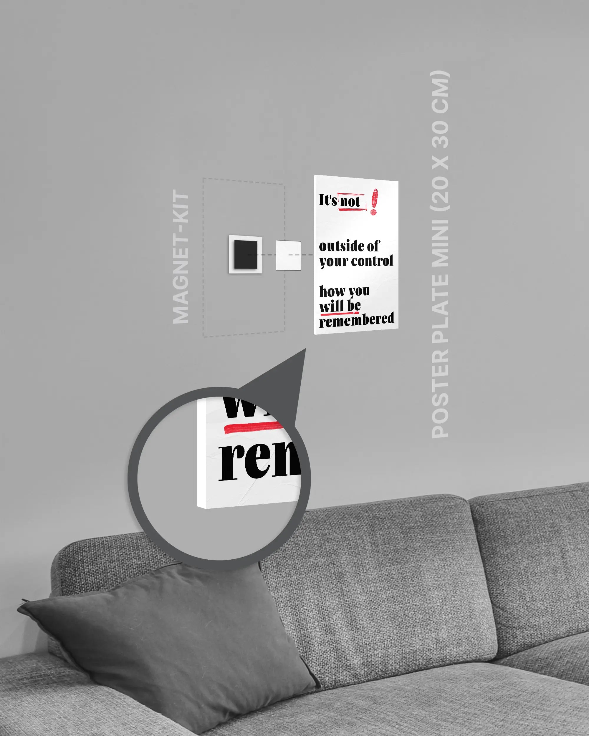 Magnet-Kit Seitenansicht des Poster Plate Designs Write your story im Original Style in der Größe Mini (20 x 30 cm)