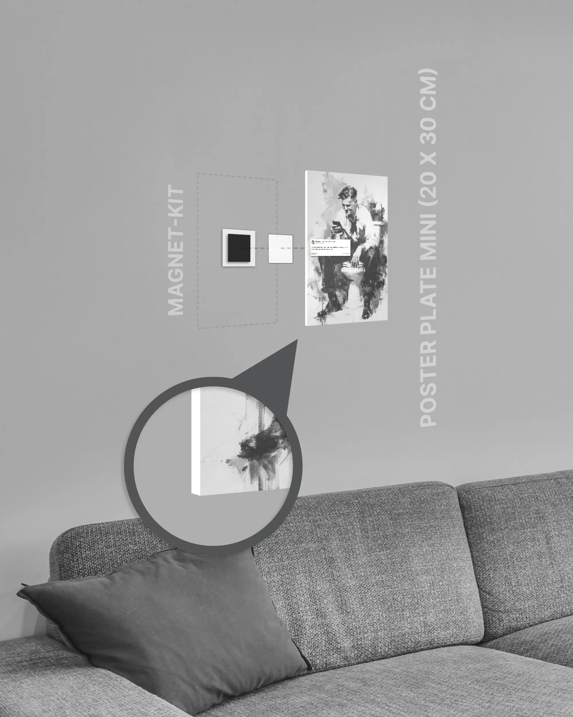 Magnet-Kit Seitenansicht des Poster Plate Designs Clemens kackt im Original Style in der Größe Mini (20 x 30 cm)