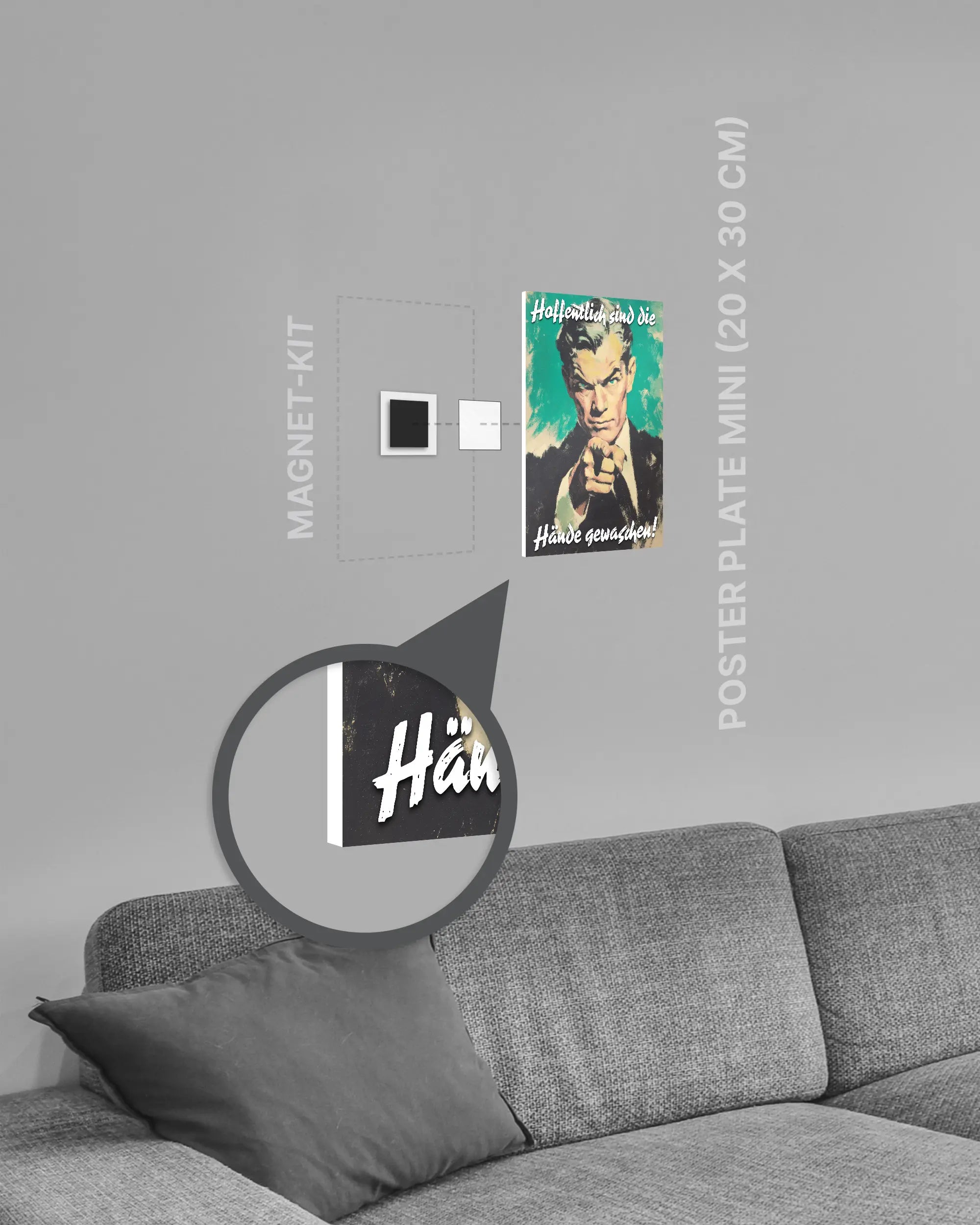 Magnet-Kit Seitenansicht des Poster Plate Designs Besser mit Seife im Original Style in der Größe Mini (20 x 30 cm)