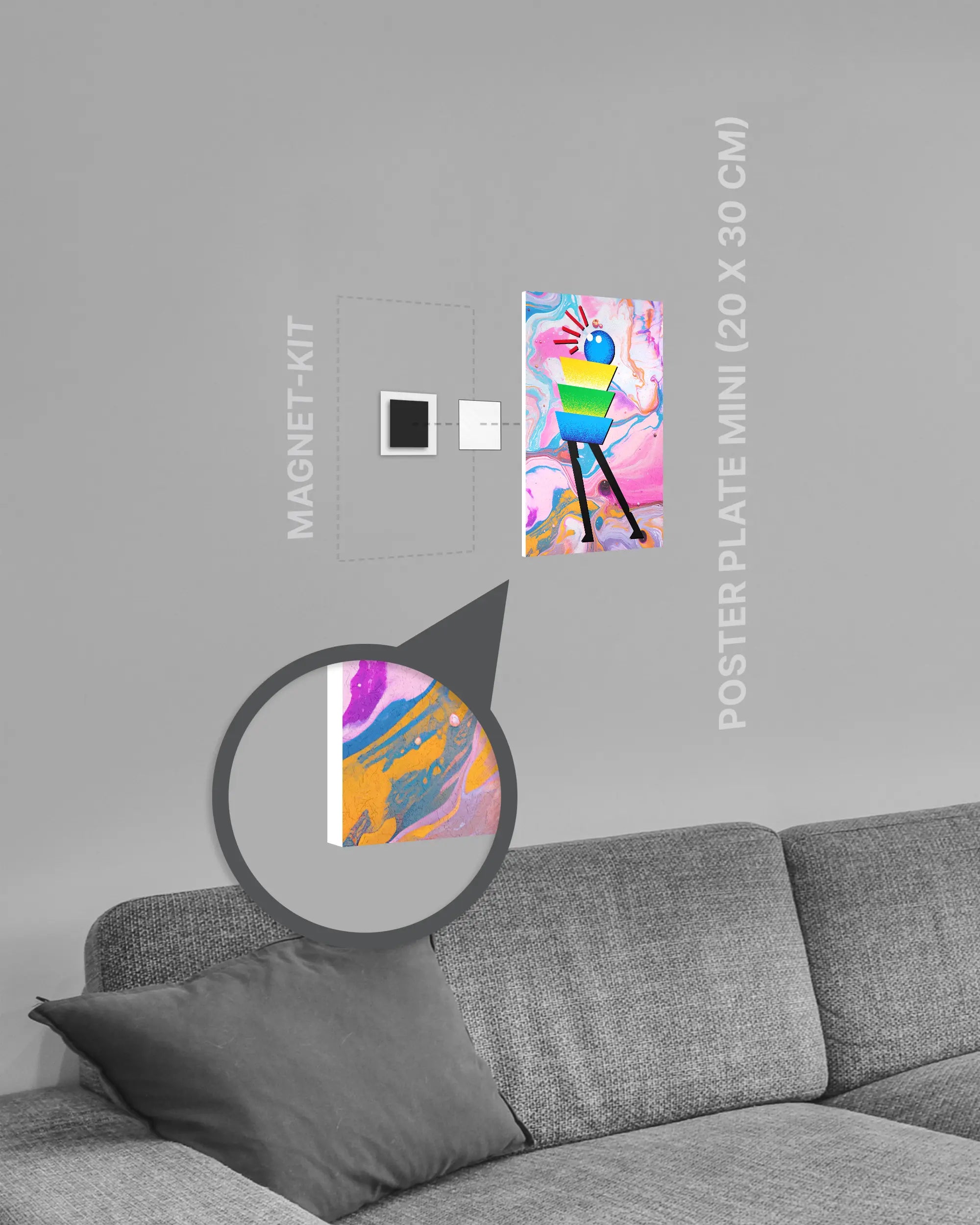 Magnet-Kit Seitenansicht des Poster Plate Designs Ein Kunstwerk im Original Style in der Größe Mini (20 x 30 cm)