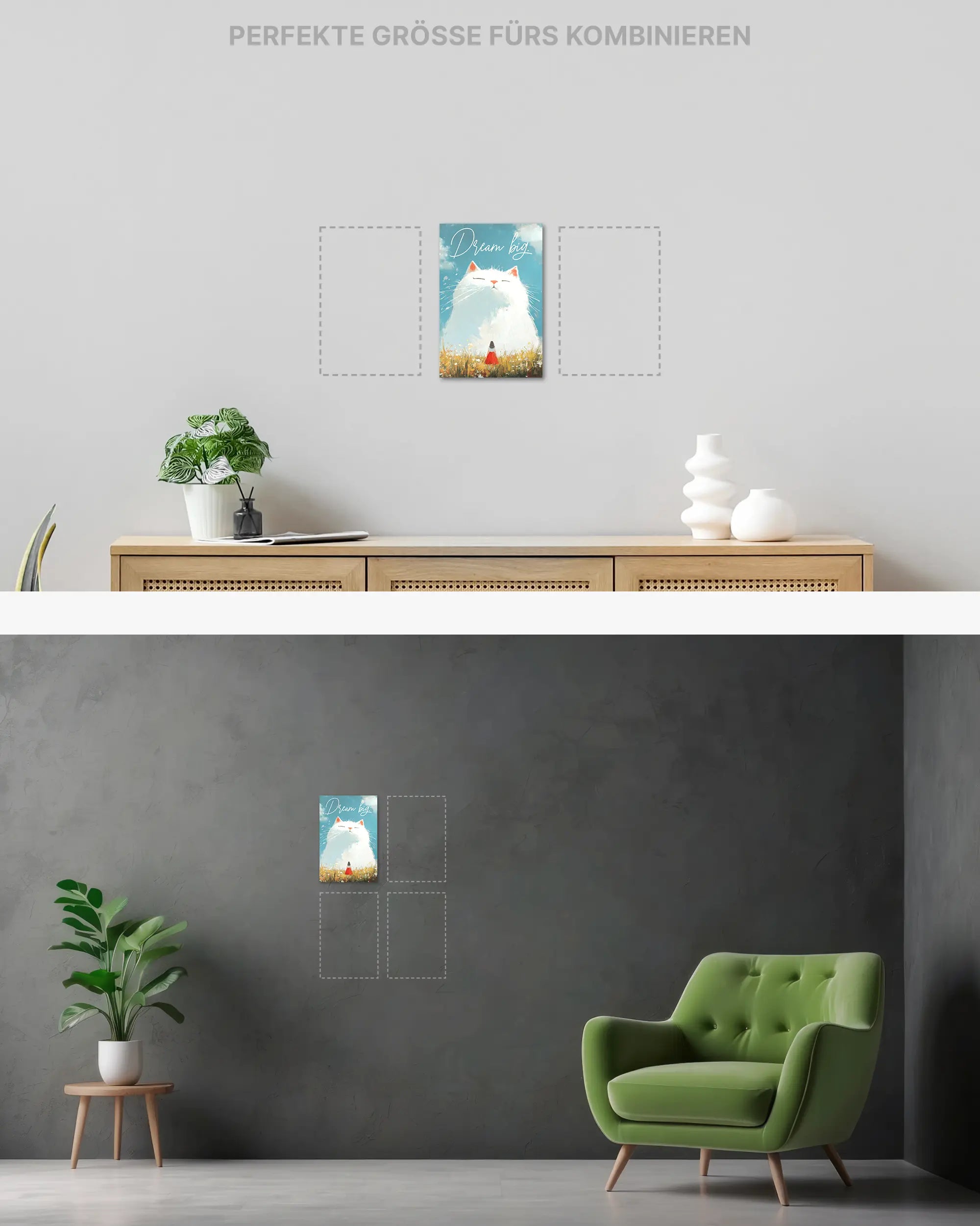 Wandansicht des Poster Plate Designs Dream Big im Original Style in der Größe Mini (20 x 30 cm)