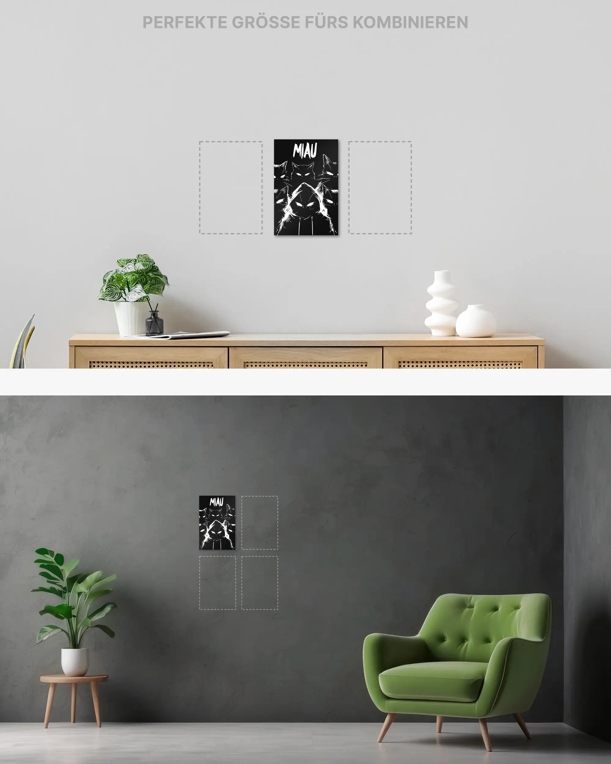 Wandansicht des Poster Plate Designs Miau Gang im Original Style in der Größe Mini (20 x 30 cm)
