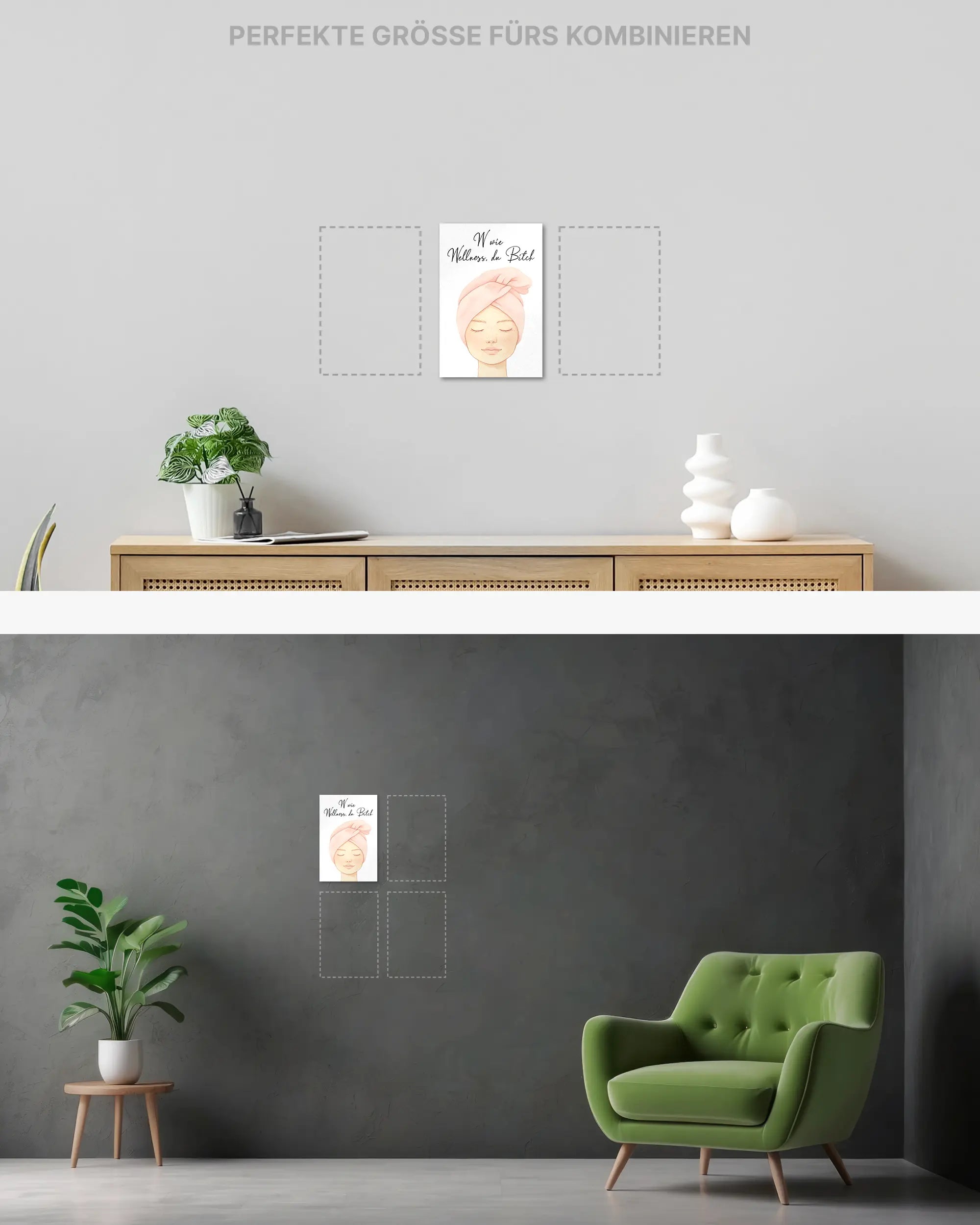 Wandansicht des Poster Plate Designs Wellness Routine im Original Style in der Größe Mini (20 x 30 cm)