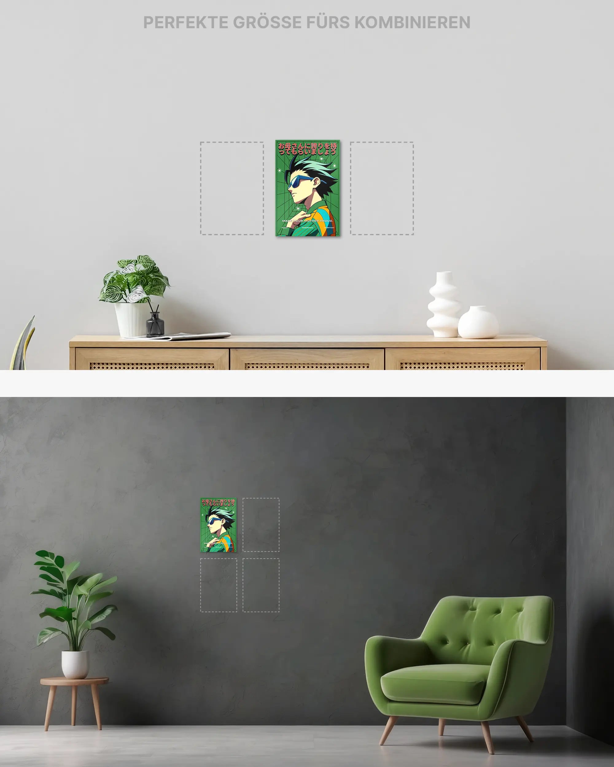 Wandansicht des Poster Plate Designs Make her proud im Original Style in der Größe Mini (20 x 30 cm)