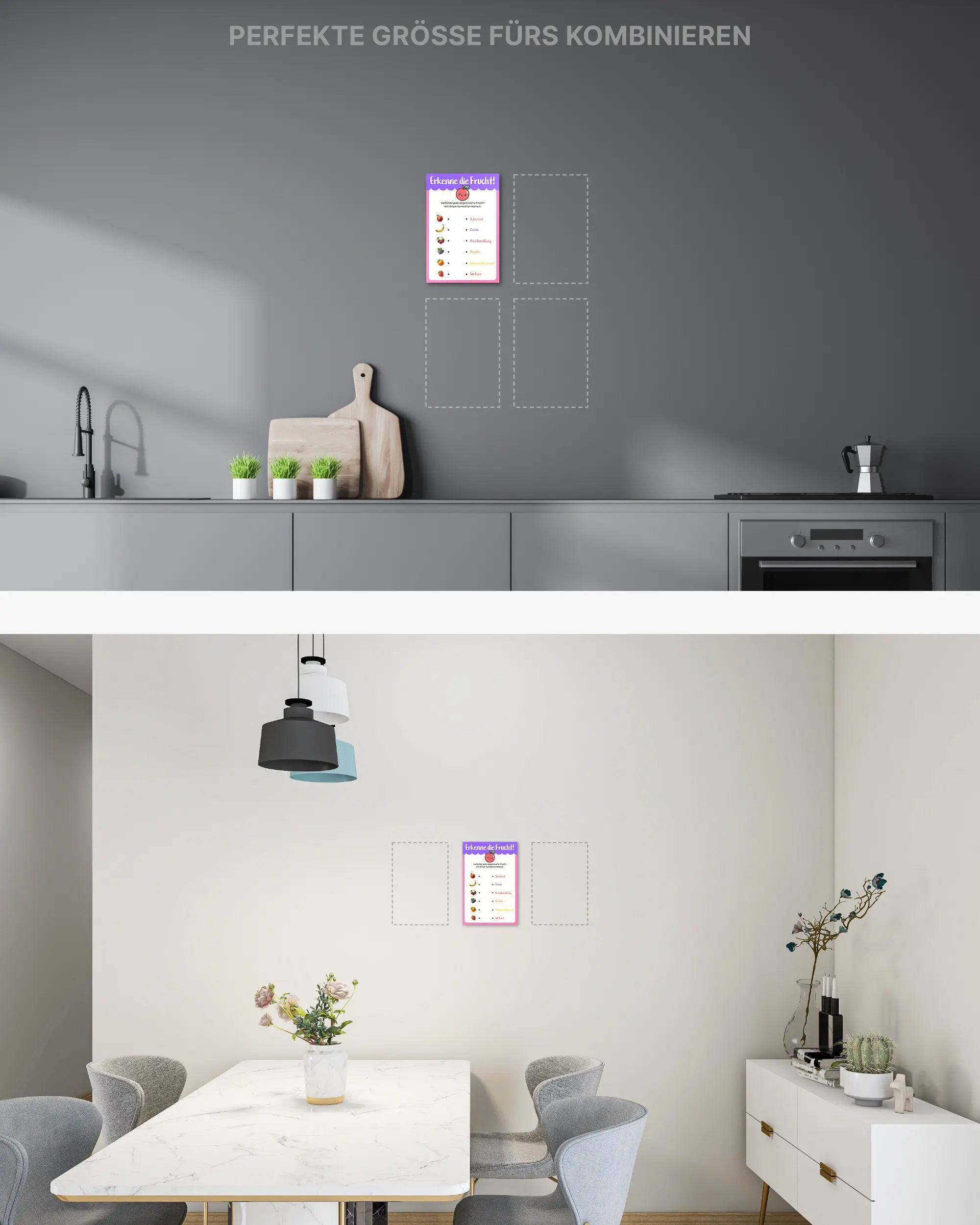 Zimmeransicht des Poster Plate Designs Fruchtvokabeln im Original Style in der Größe Mini (20 x 30 cm)