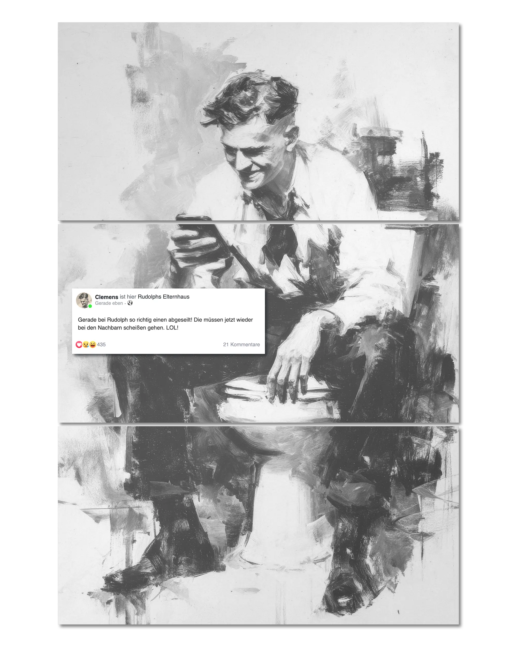 Frontalansicht des Poster Plate Designs Clemens kackt im Original Style in der Größe Mighty (60 x 90 cm)