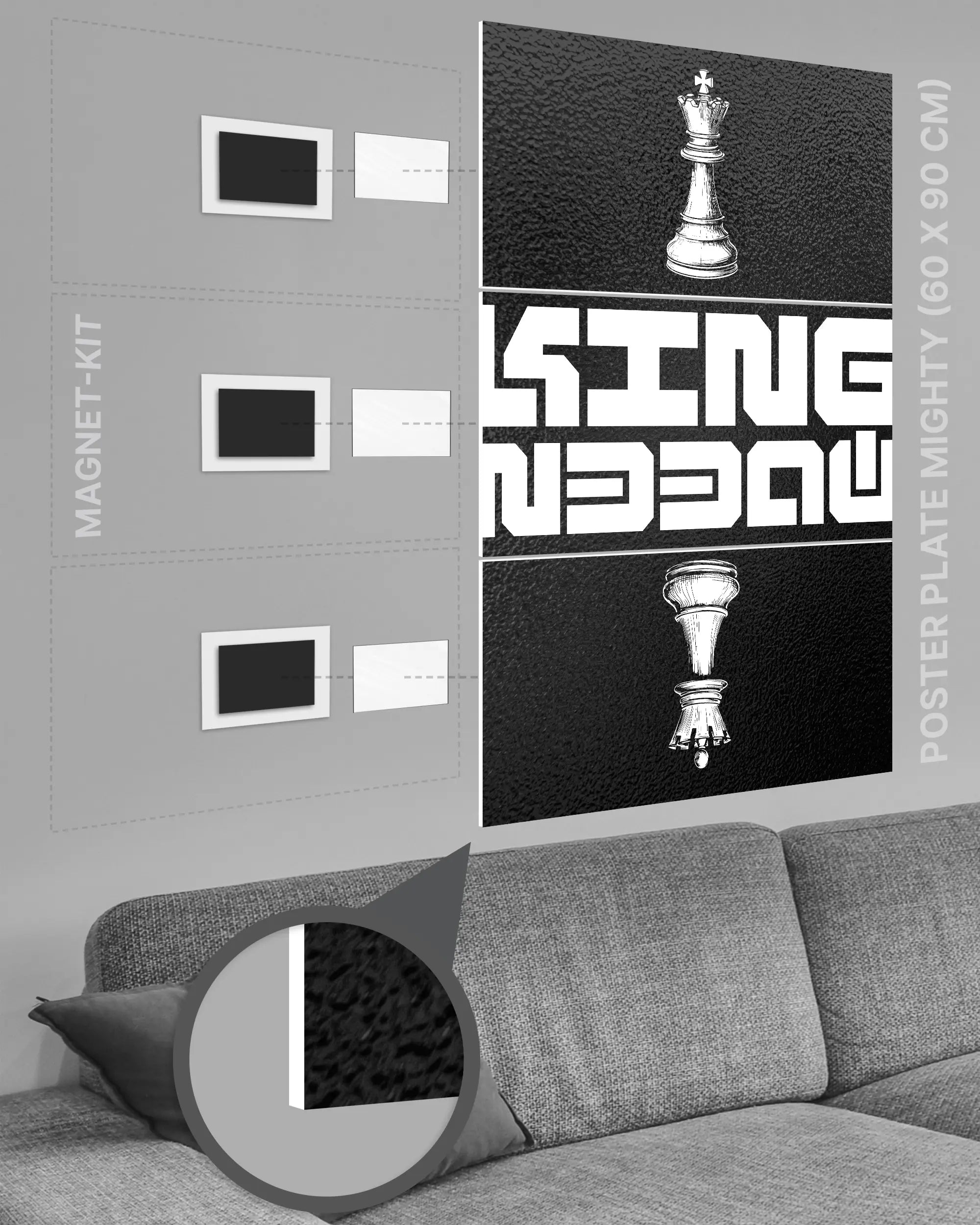 Magnet-Kit Seitenansicht des Poster Plate Designs Chessday im Original Style in der Größe Mighty (60 x 90 cm)