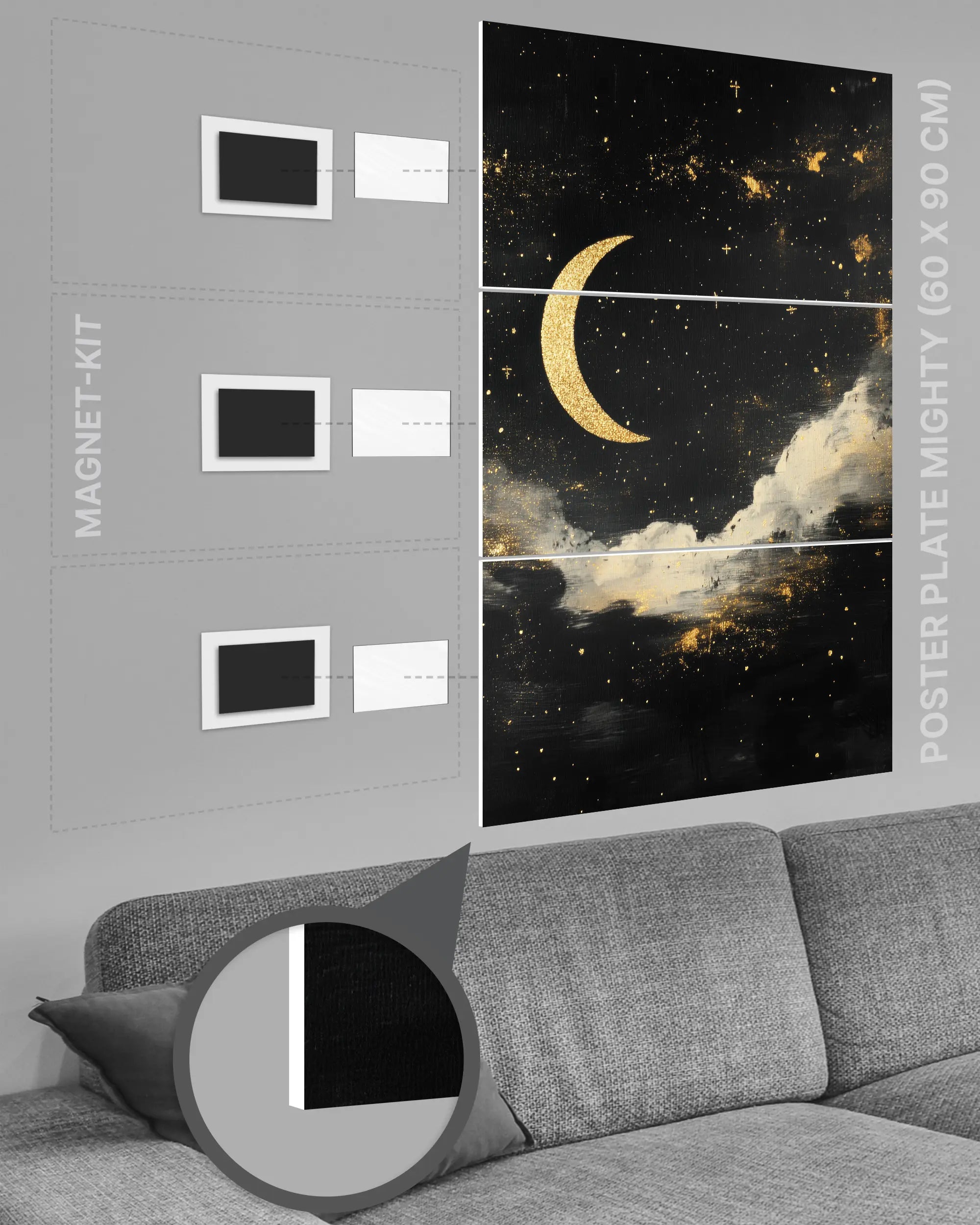 Magnet-Kit Seitenansicht des Poster Plate Designs Goldenes Mondgedicht im Original Style in der Größe Mighty (60 x 90 cm)