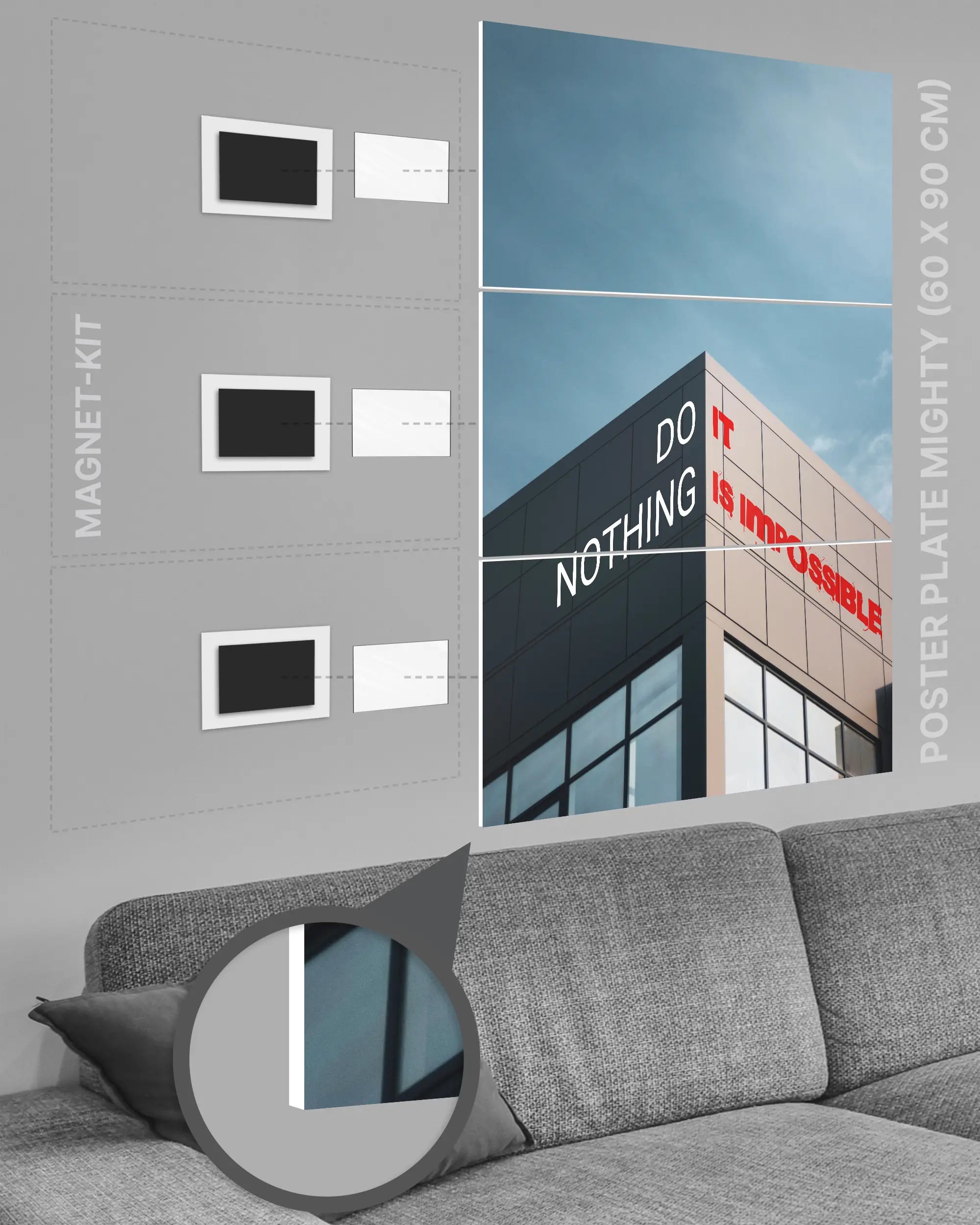 Magnet-Kit Seitenansicht des Poster Plate Designs Do Nothing im Original Style in der Größe Mighty (60 x 90 cm)