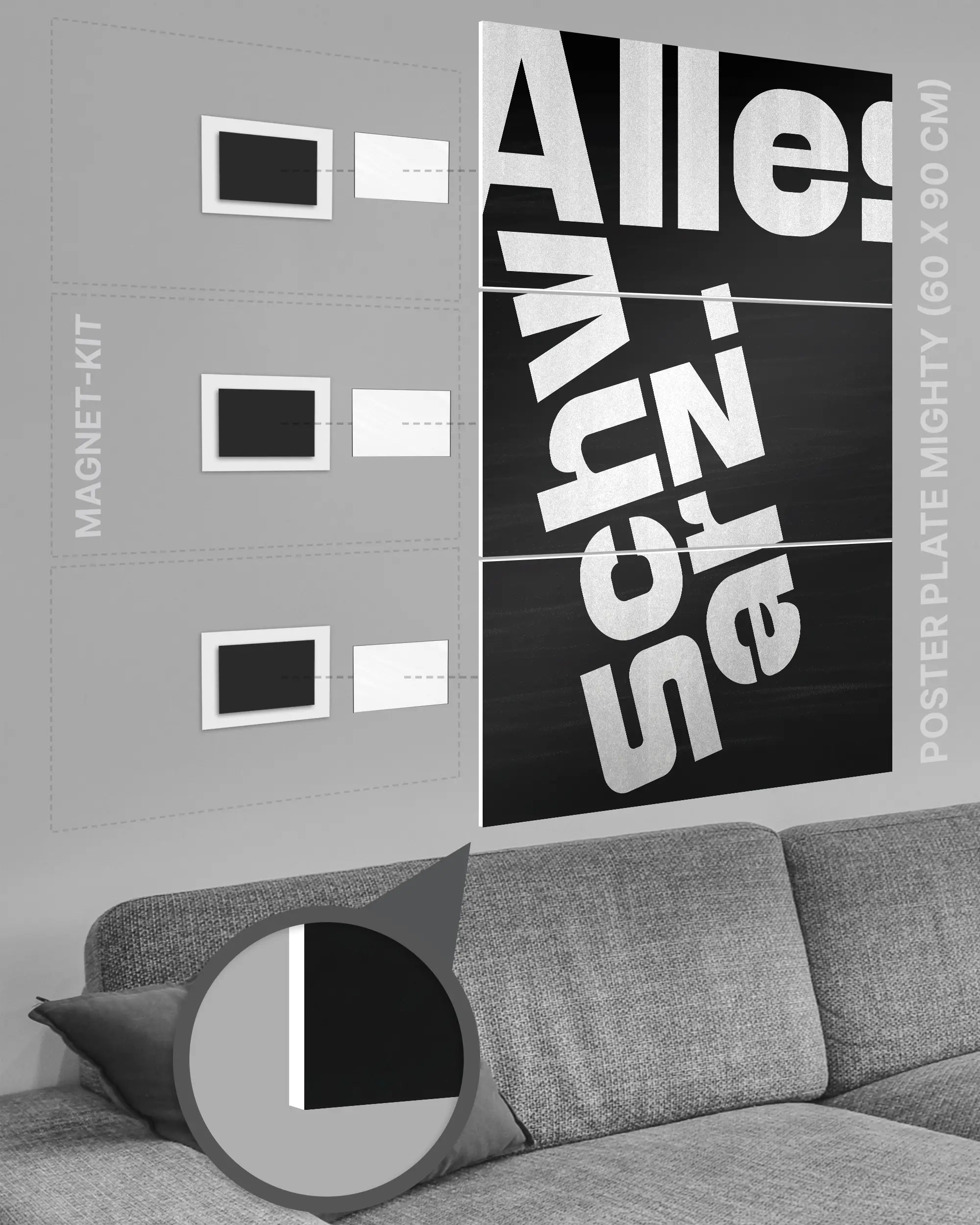 Magnet-Kit Seitenansicht des Poster Plate Designs Alles Schwarz im Original Style in der Größe Mighty (60 x 90 cm)