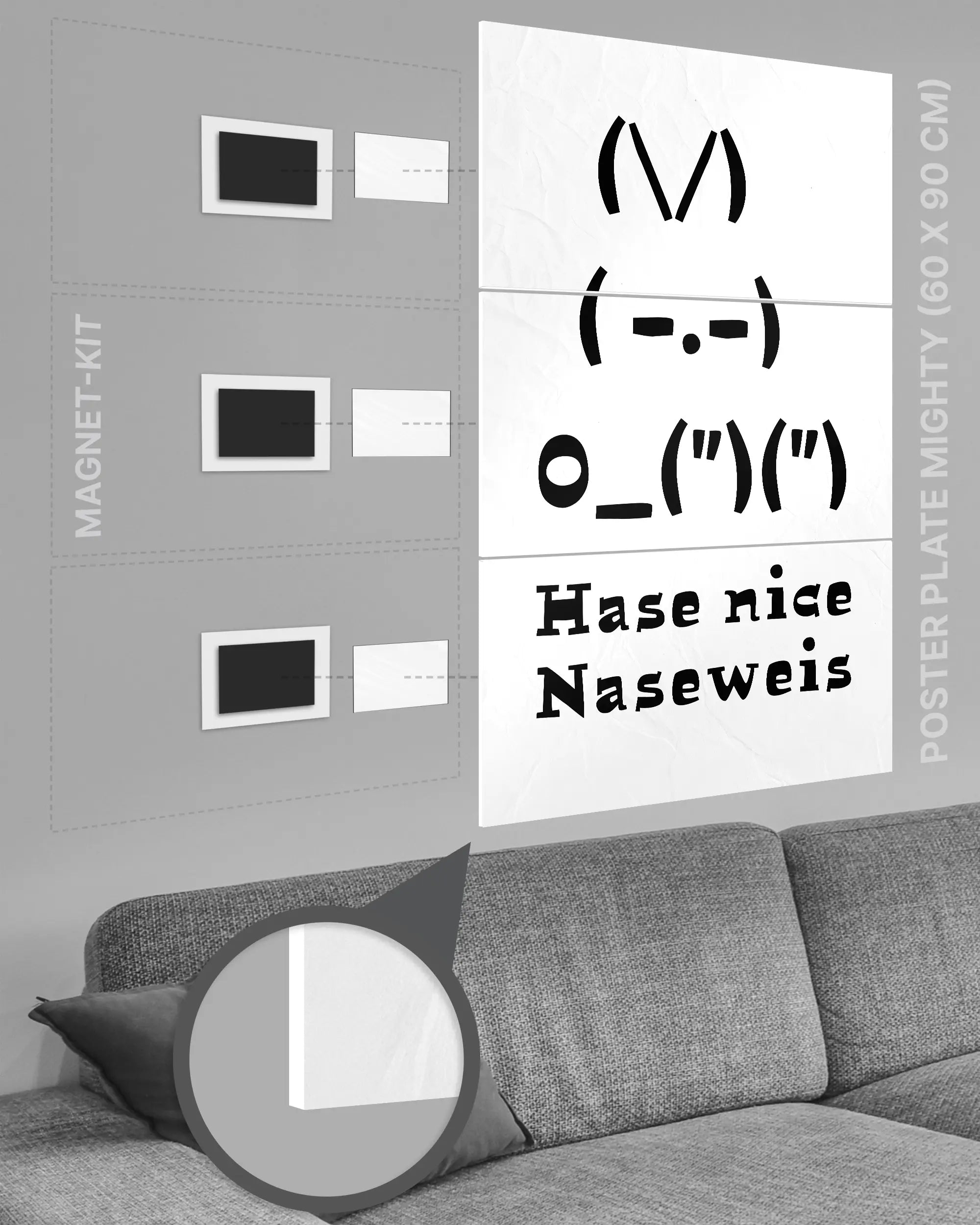 Magnet-Kit Seitenansicht des Poster Plate Designs Nicer Hase im Original Style in der Größe Mighty (60 x 90 cm)