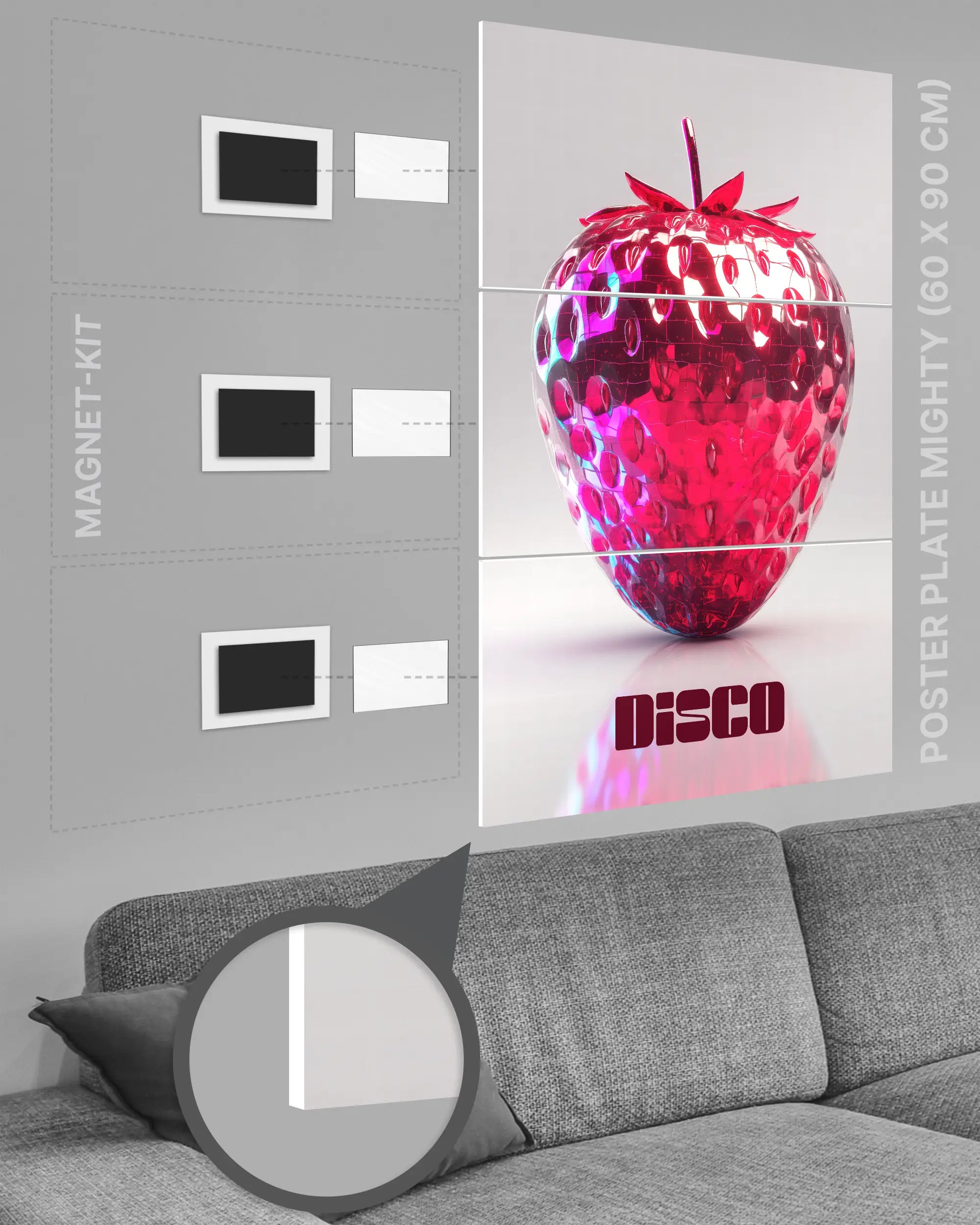 Magnet-Kit Seitenansicht des Poster Plate Designs Discoberry im Original Style in der Größe Mighty (60 x 90 cm)