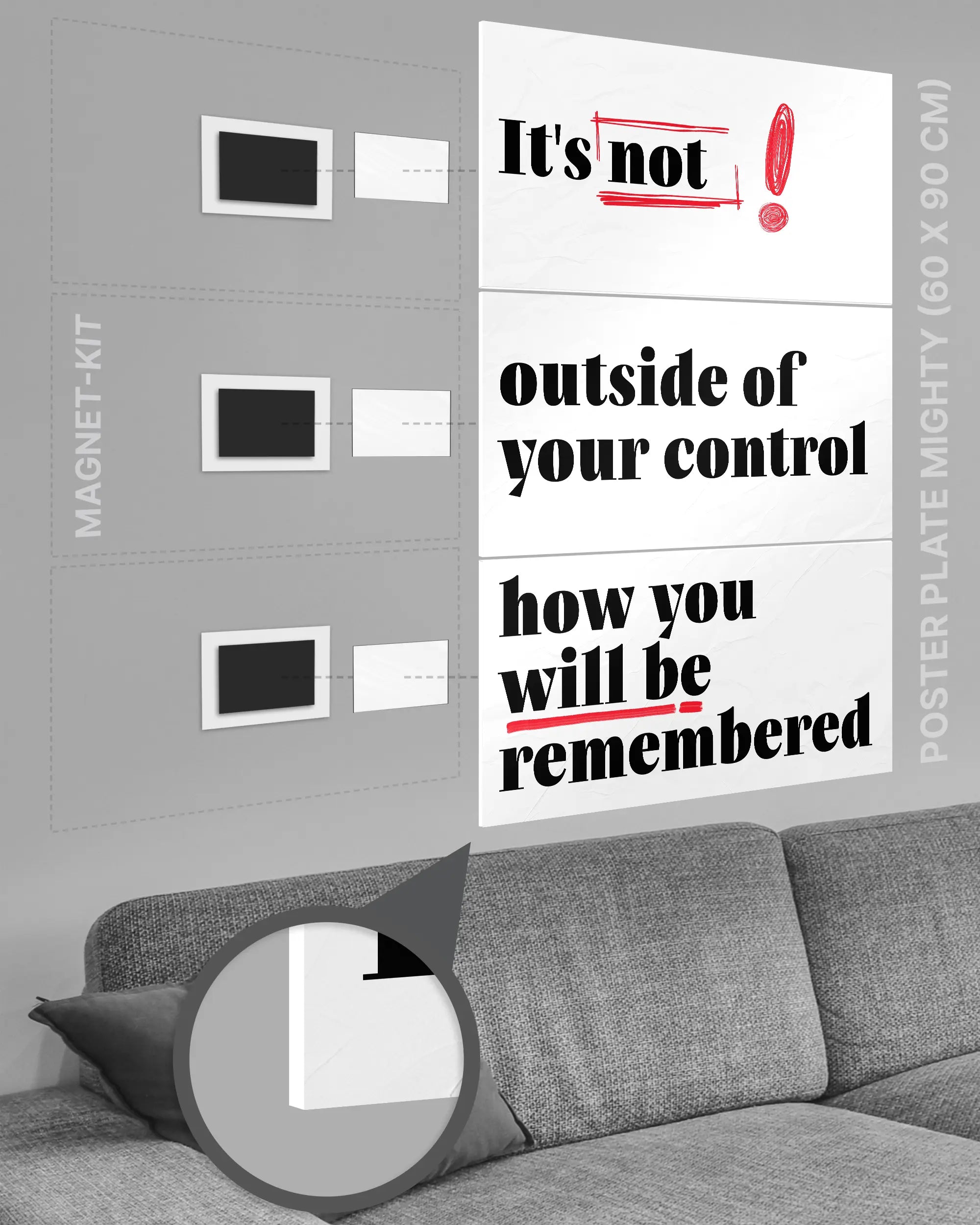 Magnet-Kit Seitenansicht des Poster Plate Designs Write your story im Original Style in der Größe Mighty (60 x 90 cm)