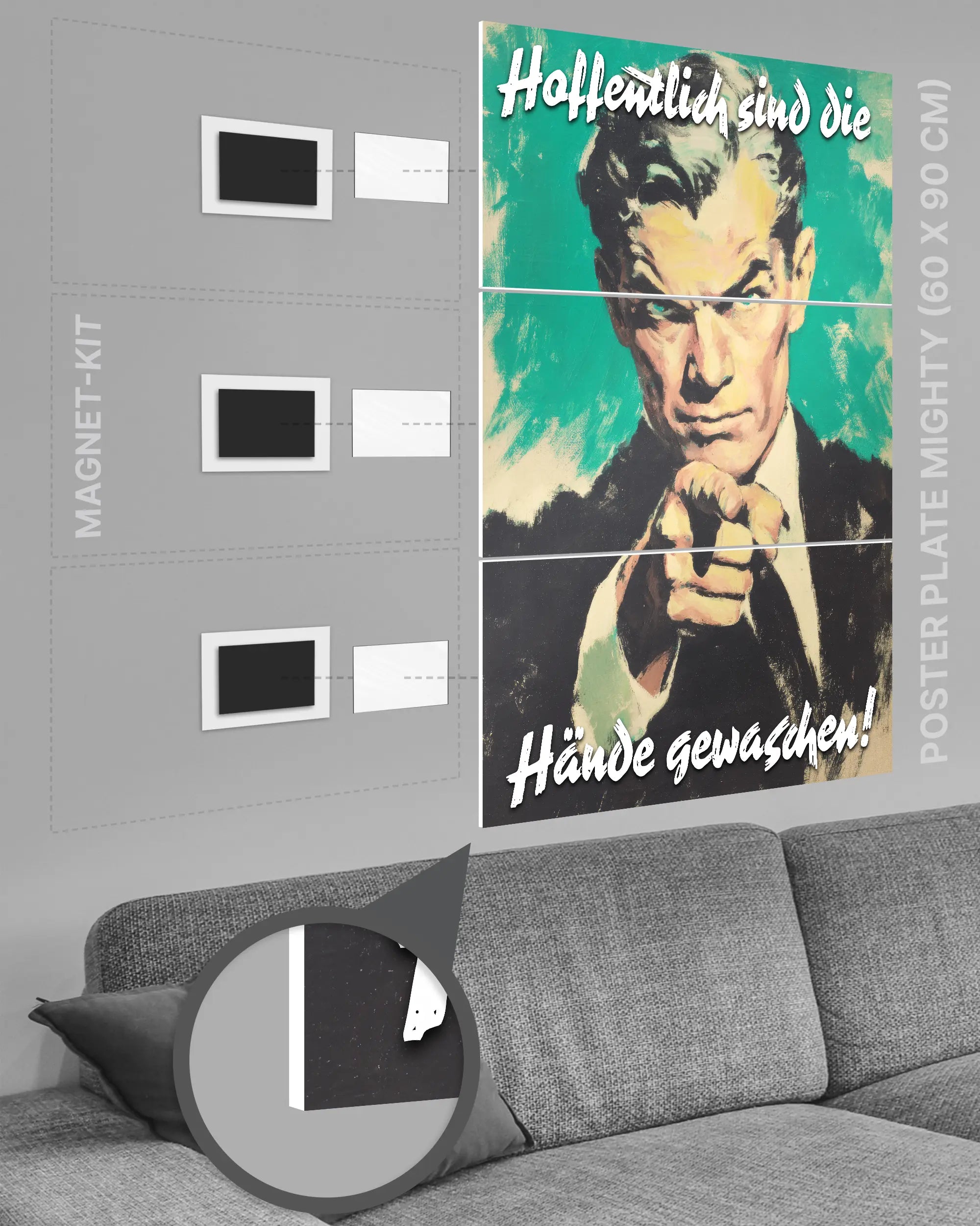 Magnet-Kit Seitenansicht des Poster Plate Designs Besser mit Seife im Original Style in der Größe Mighty (60 x 90 cm)