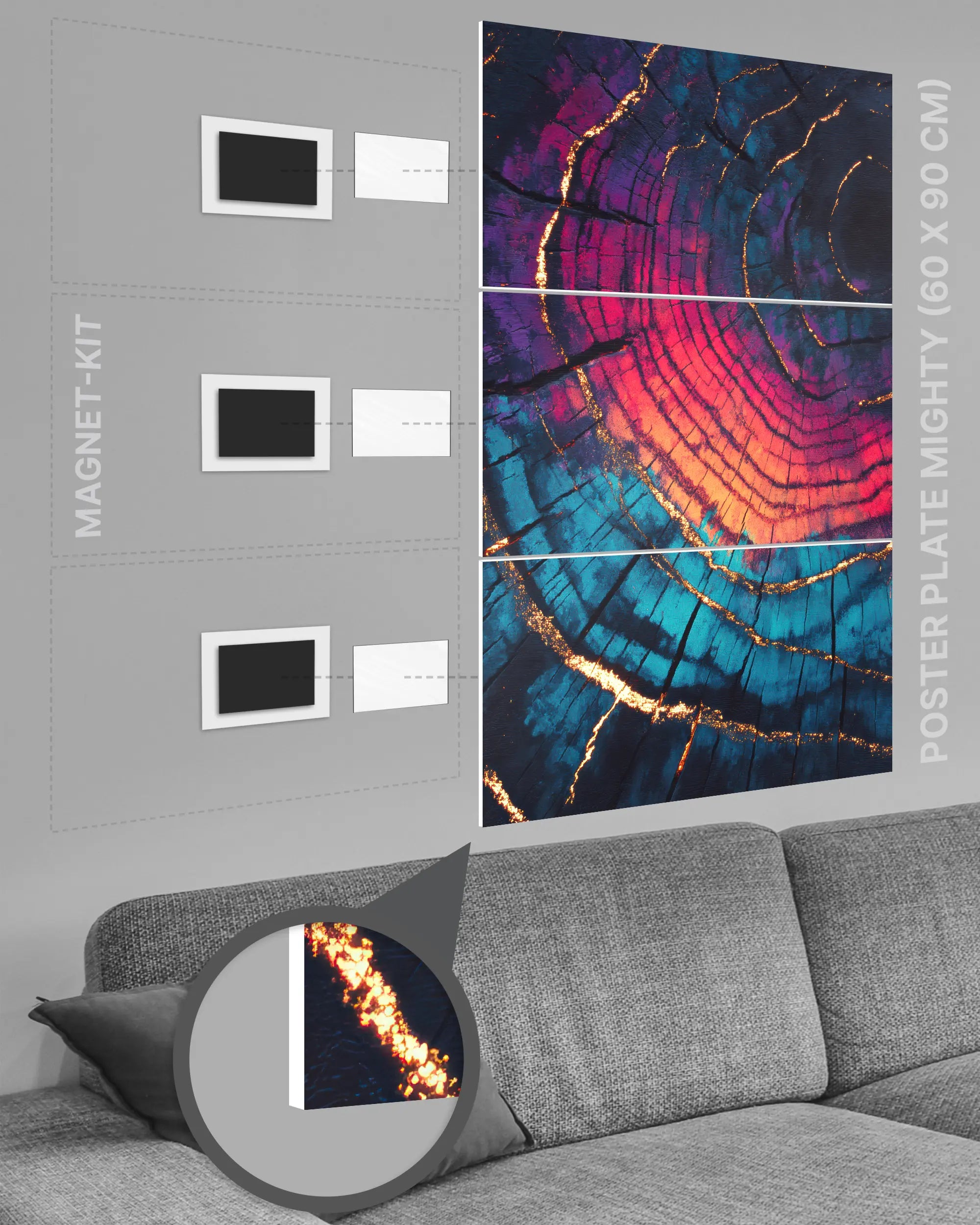 Magnet-Kit Seitenansicht des Poster Plate Designs Rindenroulette im Original Style in der Größe Mighty (60 x 90 cm)