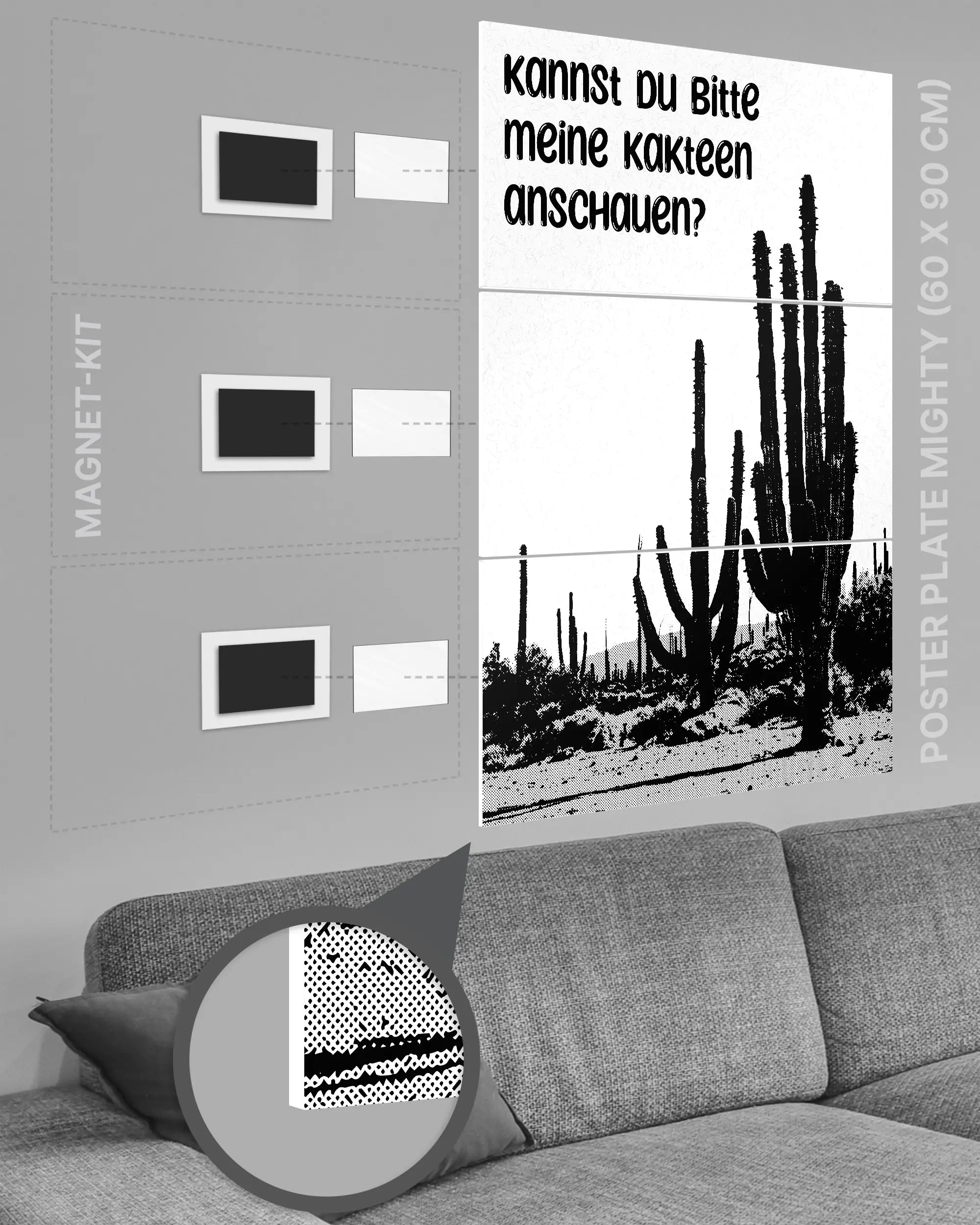 Magnet-Kit Seitenansicht des Poster Plate Designs Kacktusse im Original Style in der Größe Mighty (60 x 90 cm)