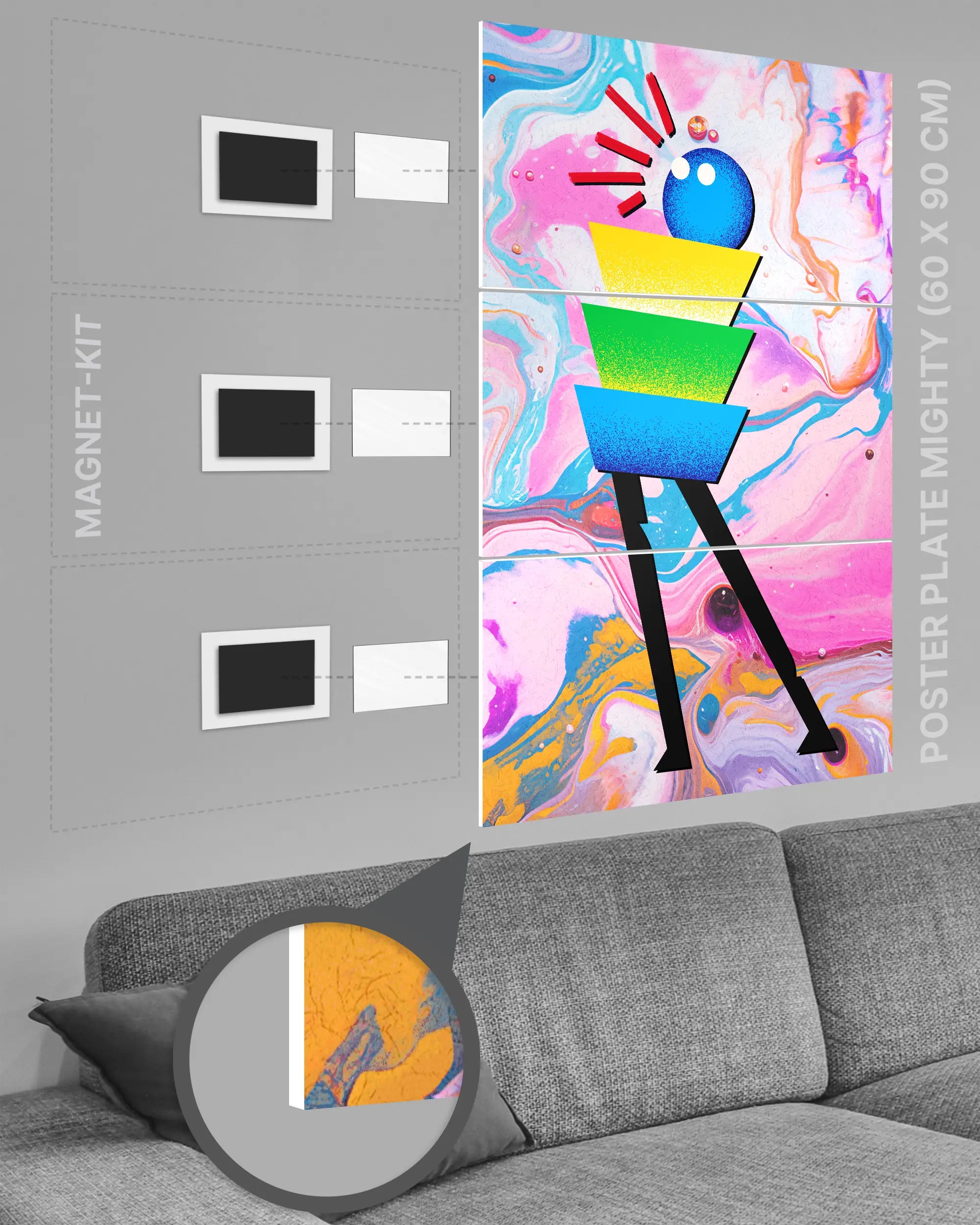 Magnet-Kit Seitenansicht des Poster Plate Designs Ein Kunstwerk im Original Style in der Größe Mighty (60 x 90 cm)