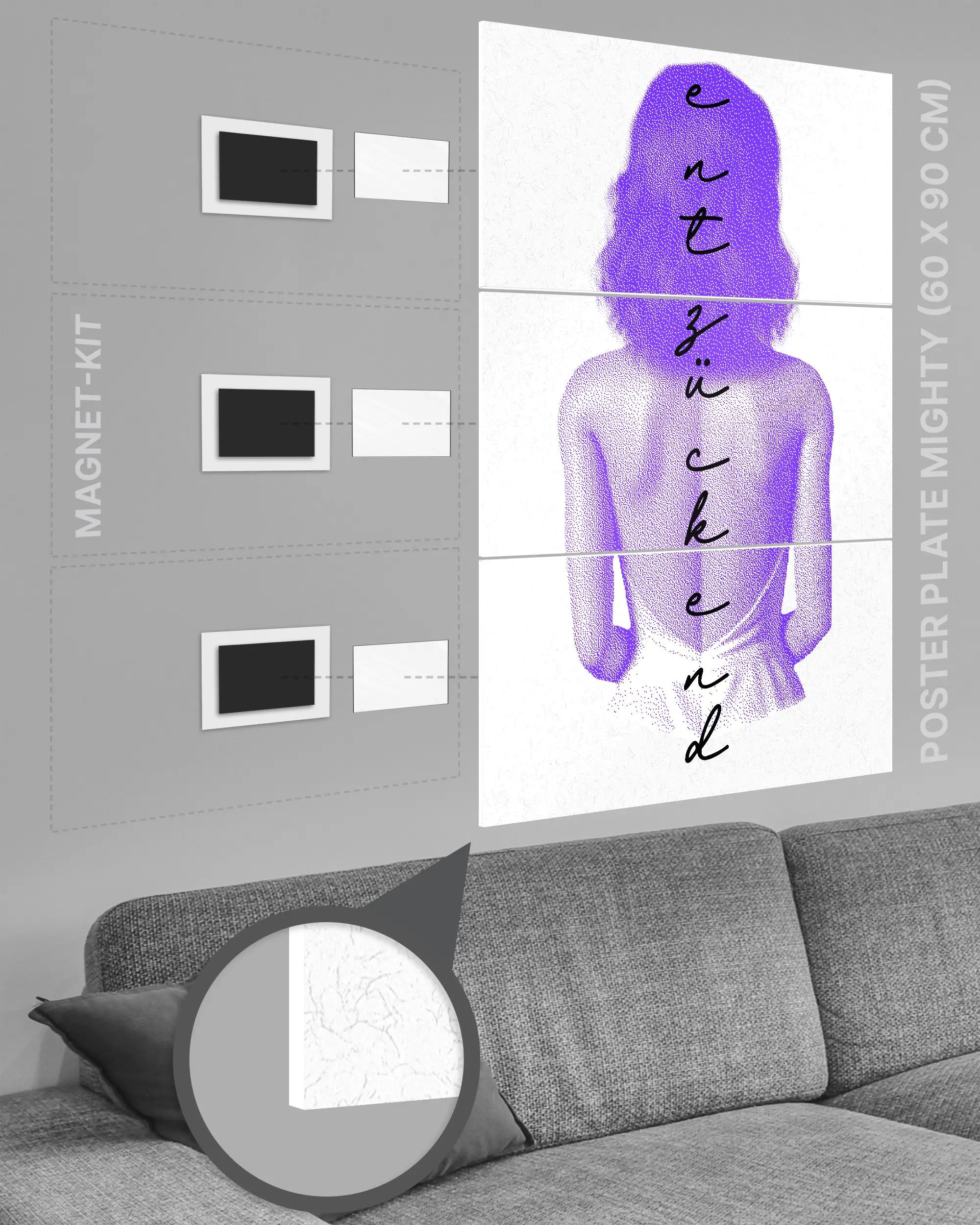 Magnet-Kit Seitenansicht des Poster Plate Designs Rückendeckung im Original Style in der Größe Mighty (60 x 90 cm)