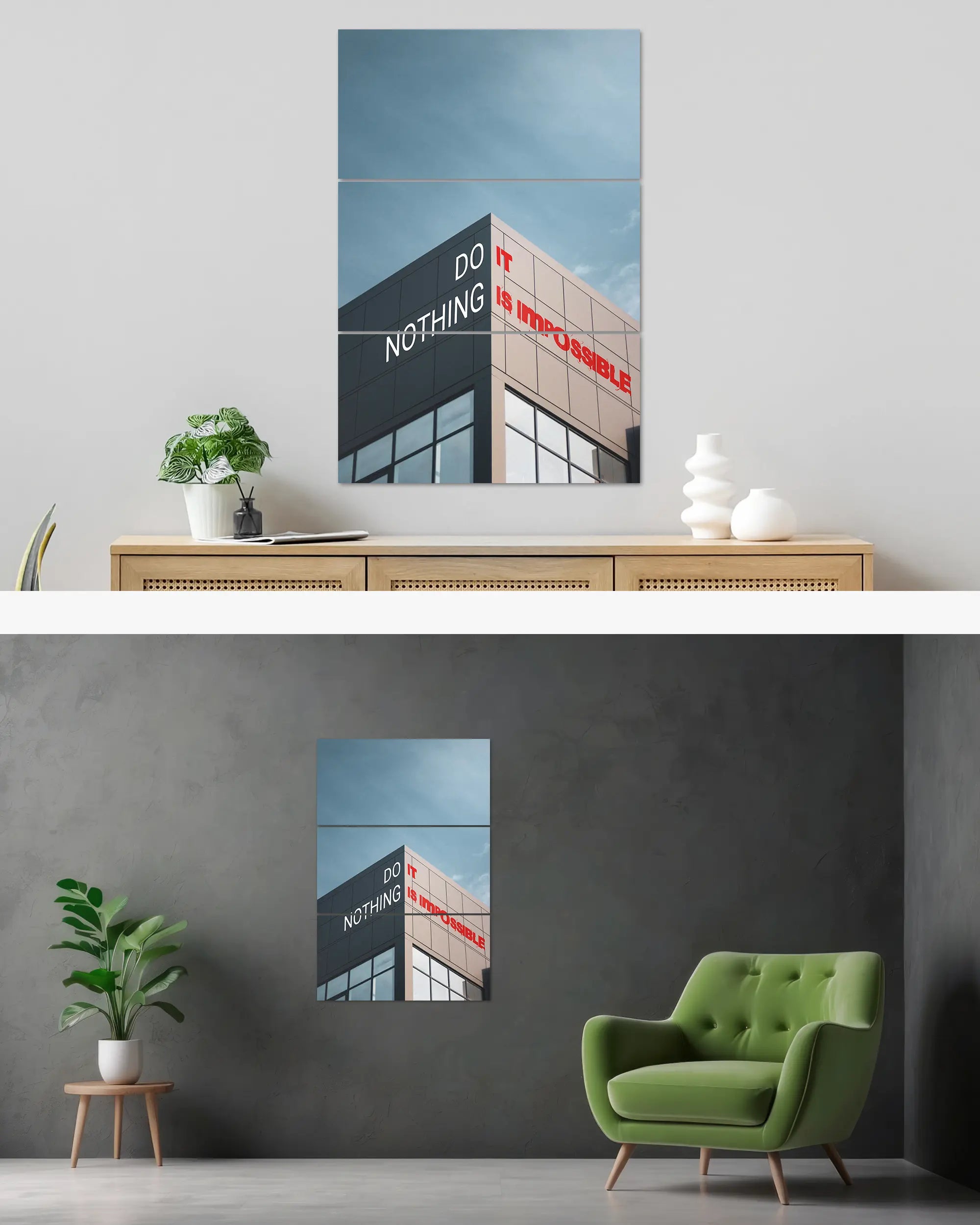 Wandansicht des Poster Plate Designs Do Nothing im Original Style in der Größe Mighty (60 x 90 cm)
