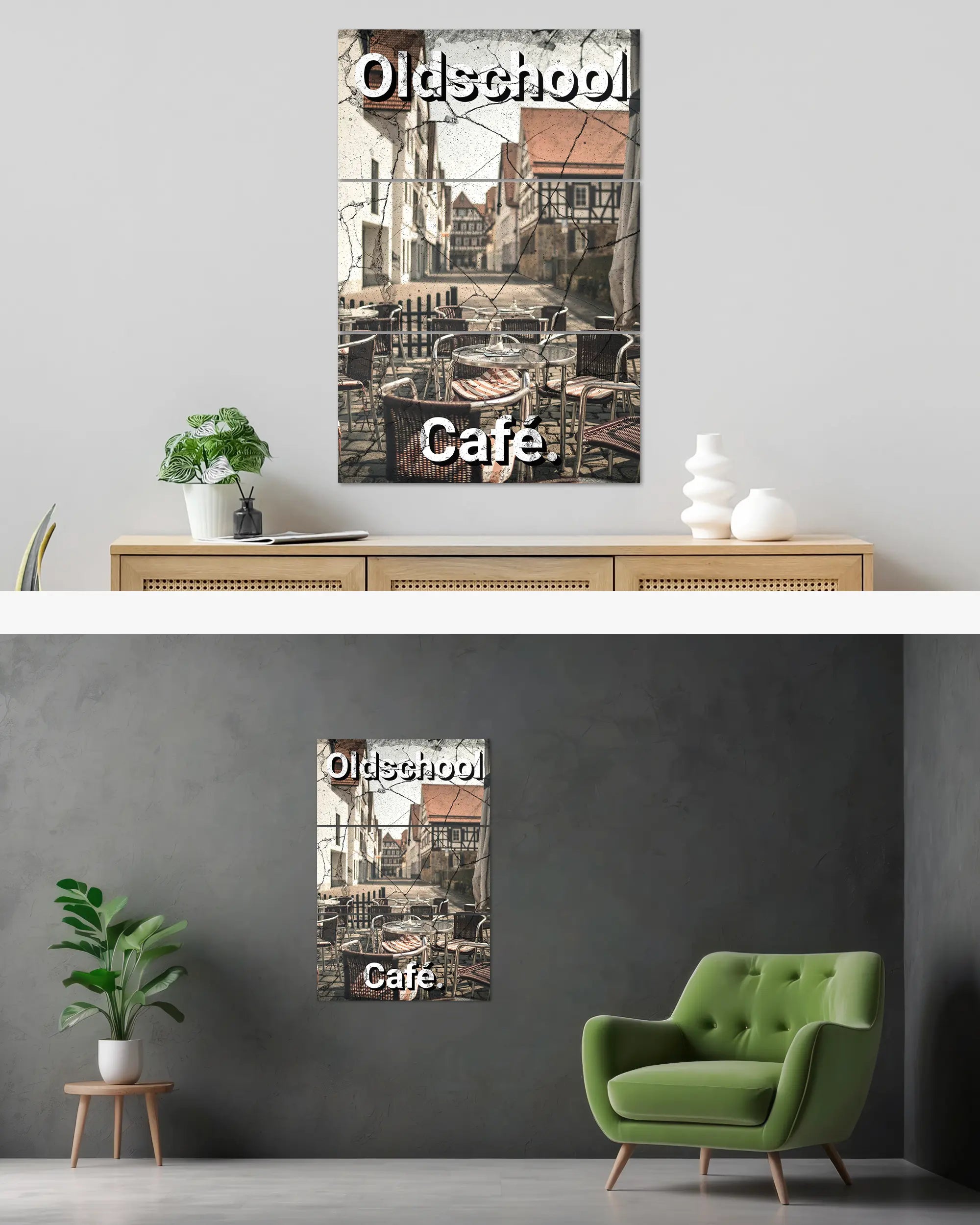 Wandansicht des Poster Plate Designs Oldschool Café im Original Style in der Größe Mighty (60 x 90 cm)