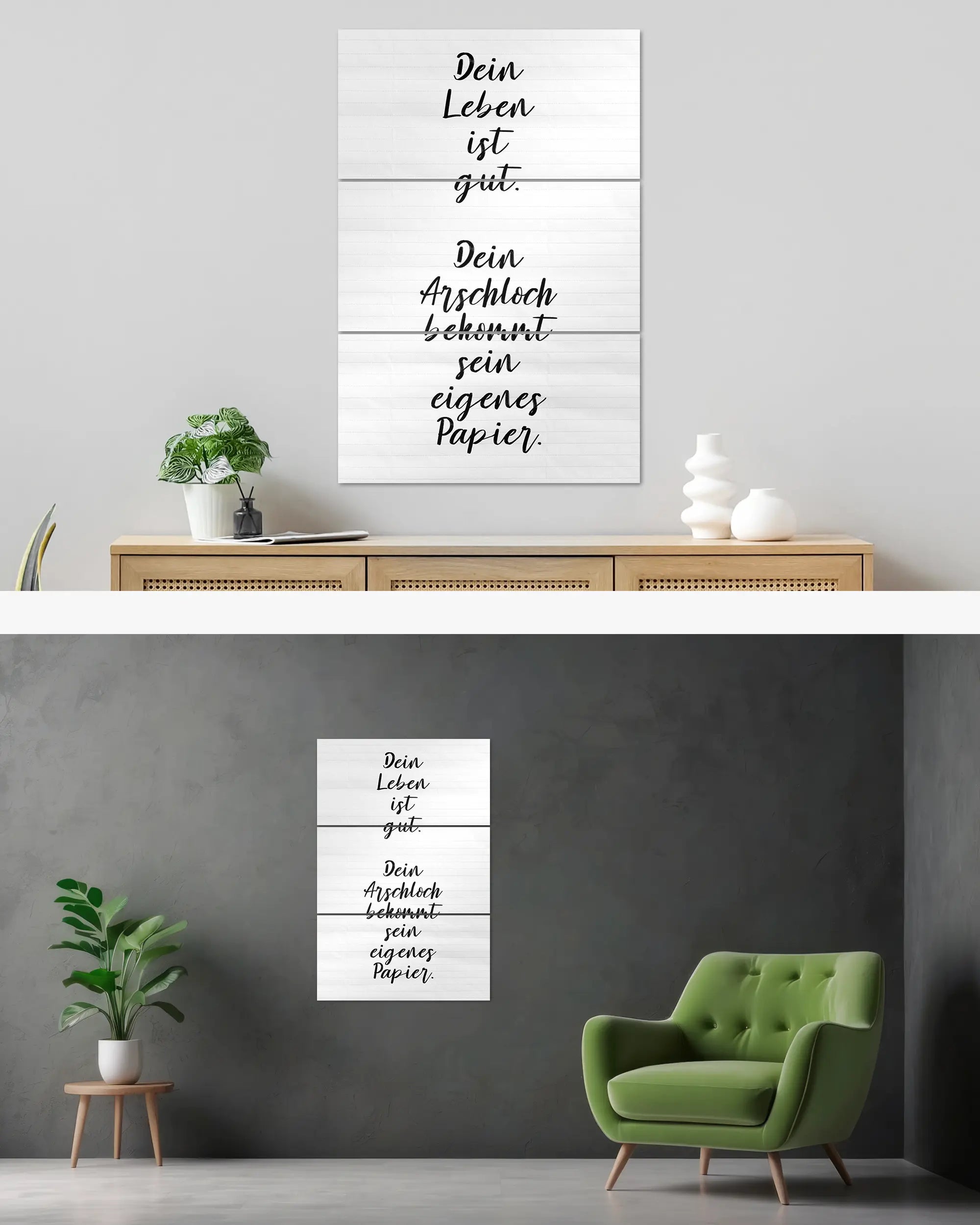 Wandansicht des Poster Plate Designs Gutes Leben im Original Style in der Größe Mighty (60 x 90 cm)
