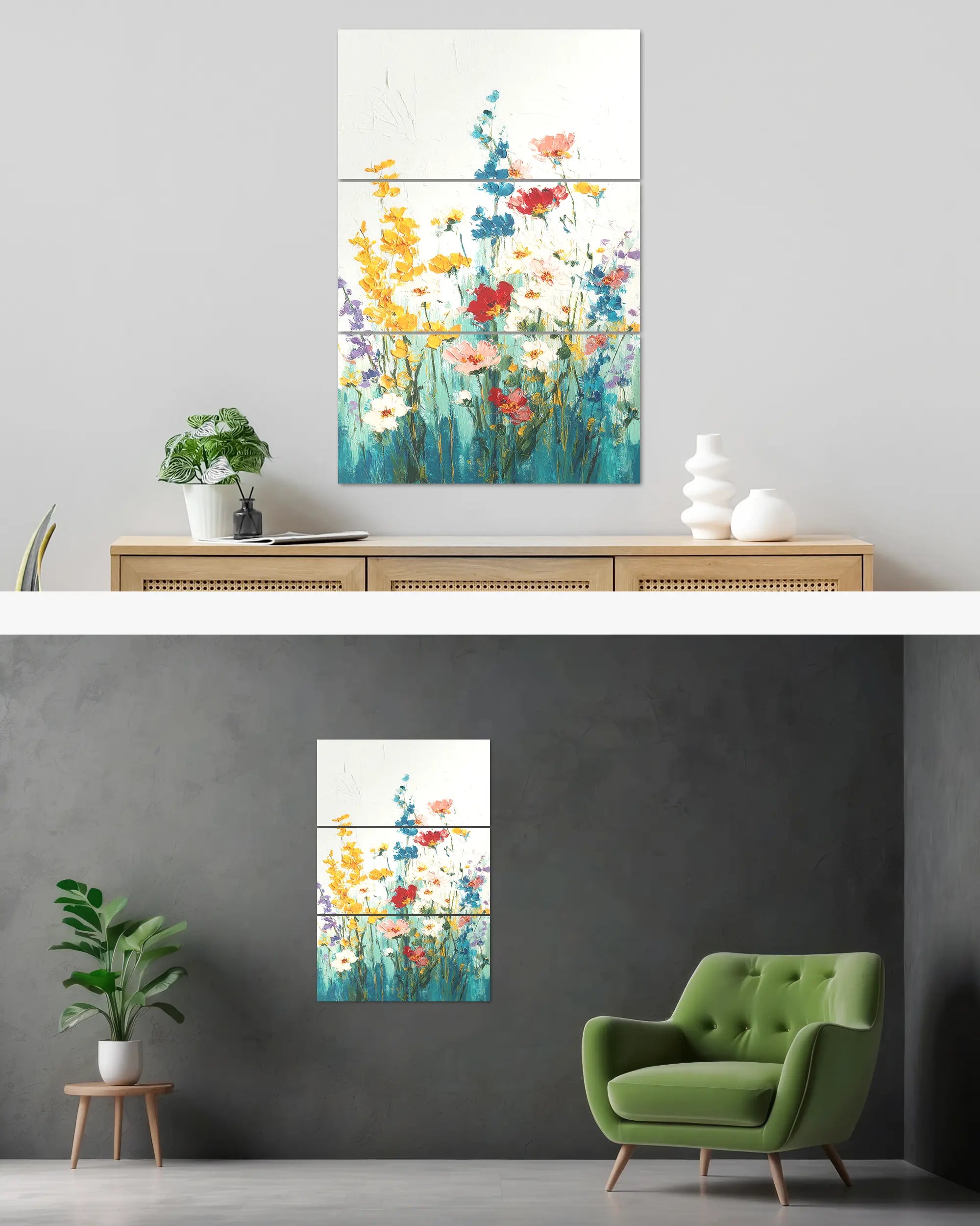 Wandansicht des Poster Plate Designs Blühen statt Mühen im Original Style in der Größe Mighty (60 x 90 cm)