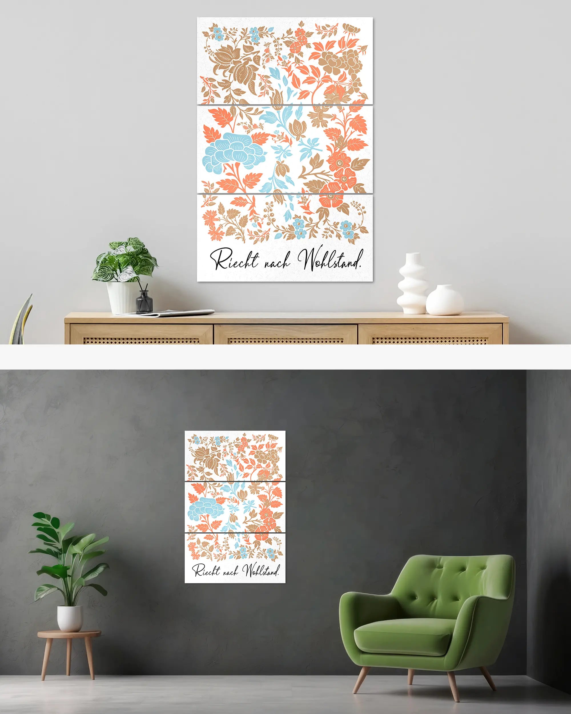 Wandansicht des Poster Plate Designs Wohlstandsduft im Original Style in der Größe Mighty (60 x 90 cm)