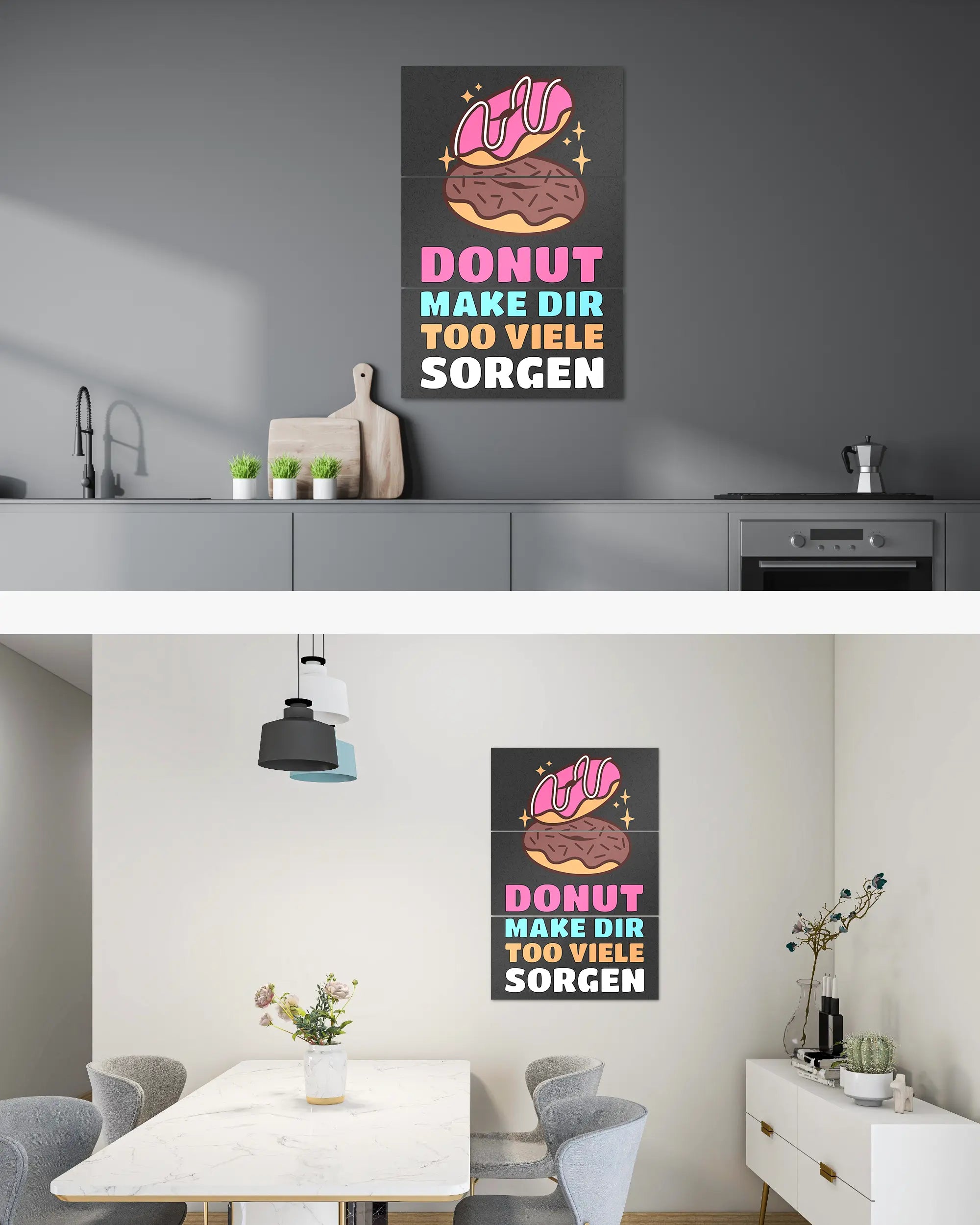 Zimmeransicht des Poster Plate Designs Donut Worry im Original Style in der Größe Mighty (60 x 90 cm)