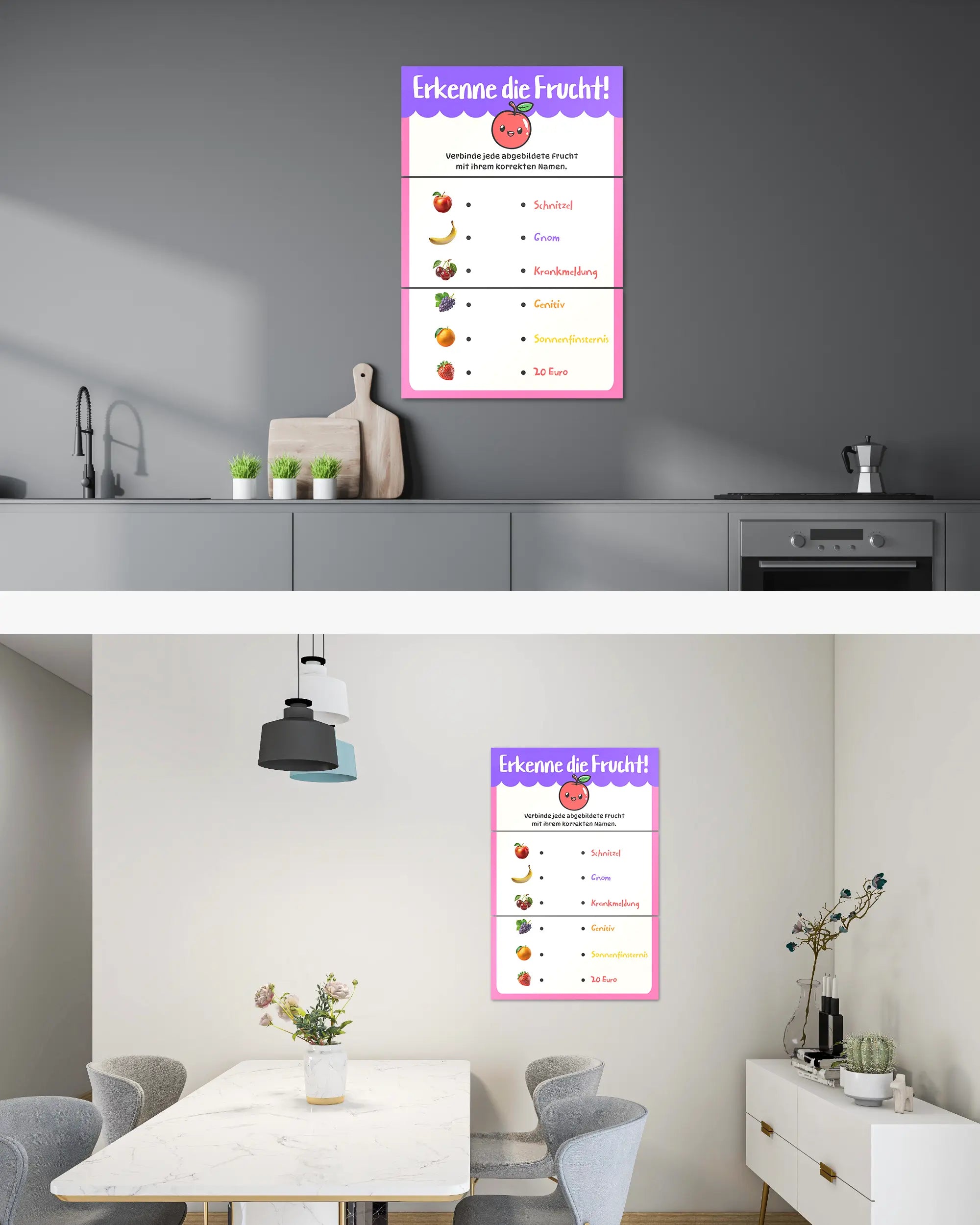Zimmeransicht des Poster Plate Designs Fruchtvokabeln im Original Style in der Größe Mighty (60 x 90 cm)