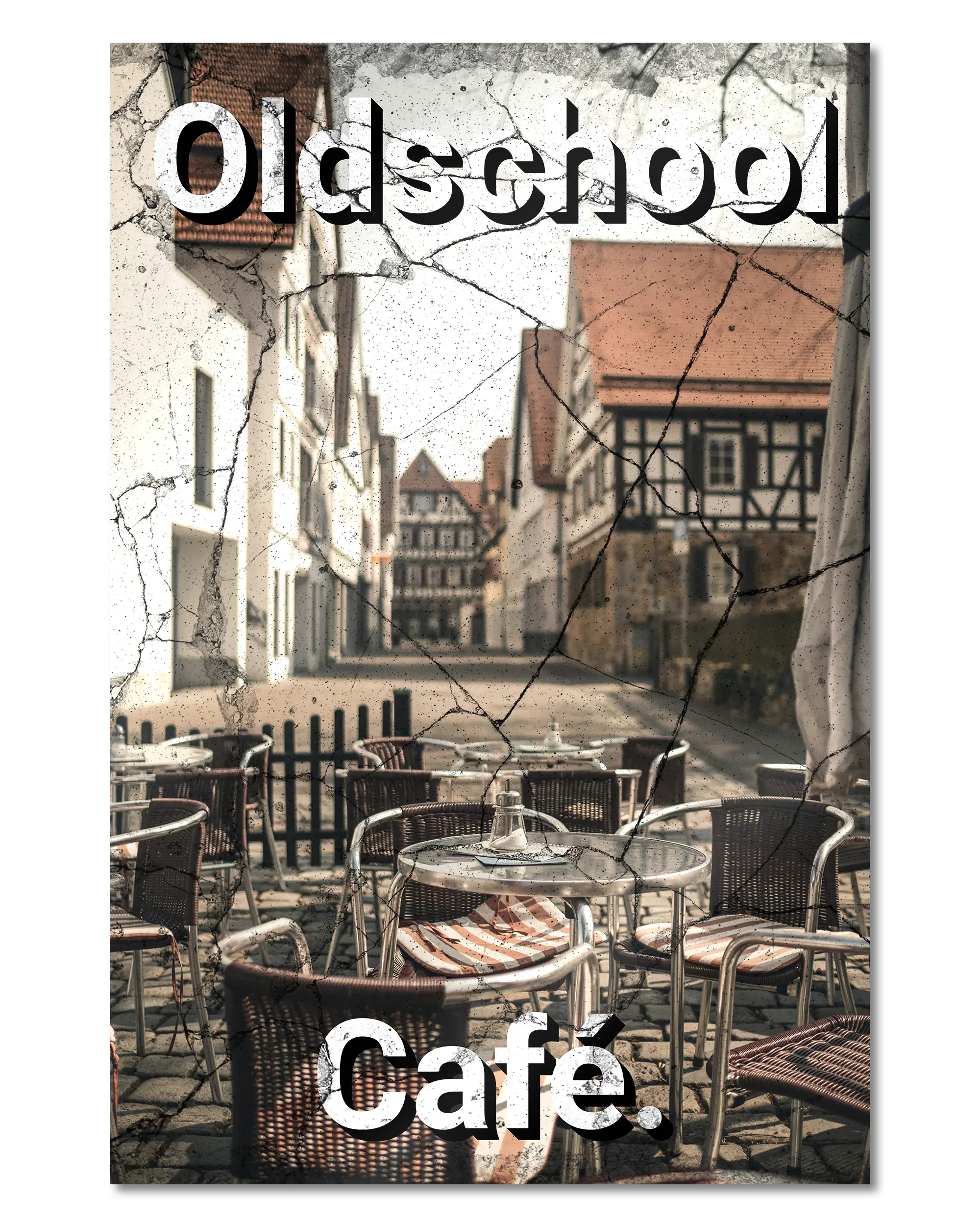 Frontalansicht des Poster Plate Designs Oldschool Café im Metallic Style in der Größe Main (40 x 60 cm)