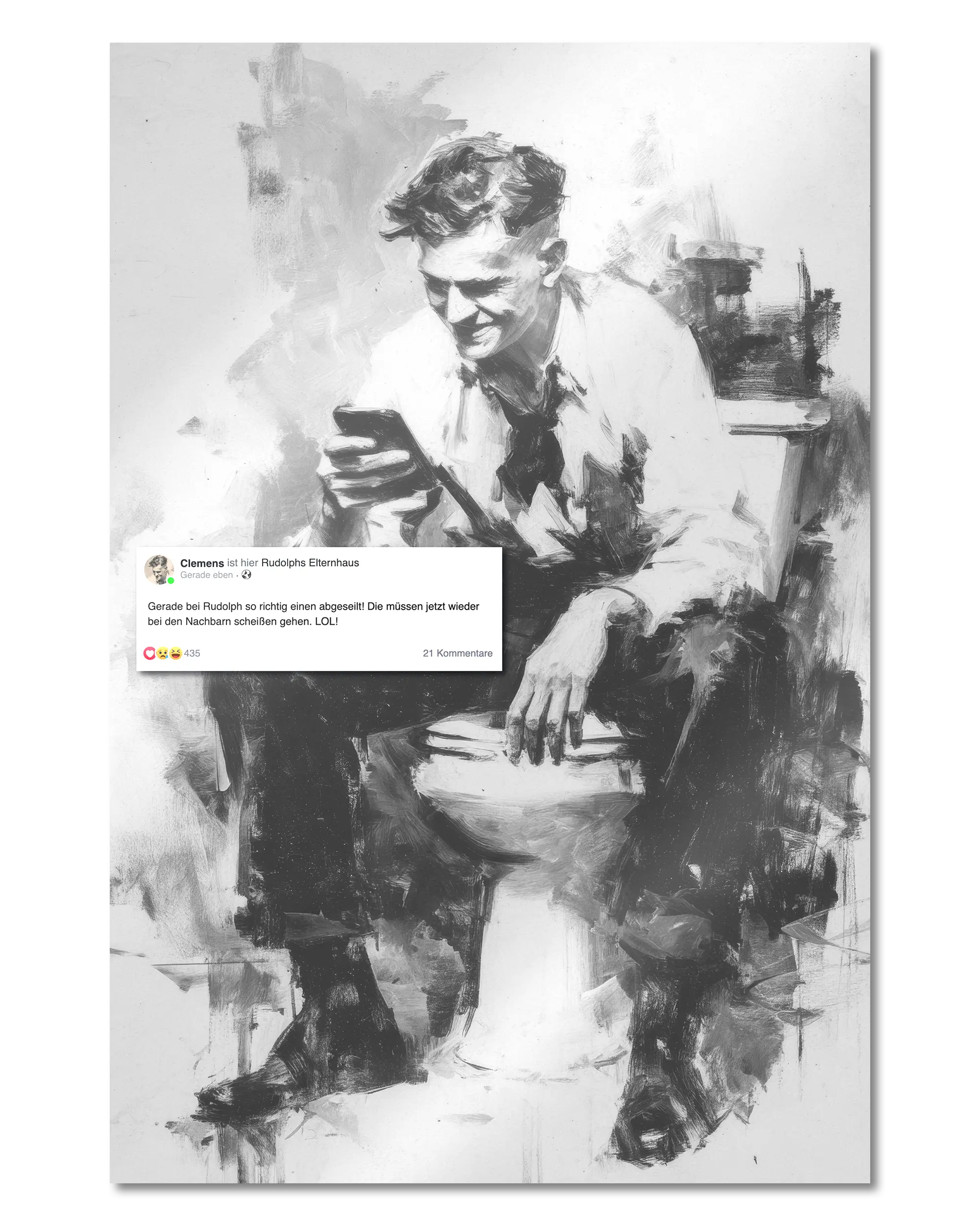 Frontalansicht des Poster Plate Designs Clemens kackt im Metallic Style in der Größe Main (40 x 60 cm)