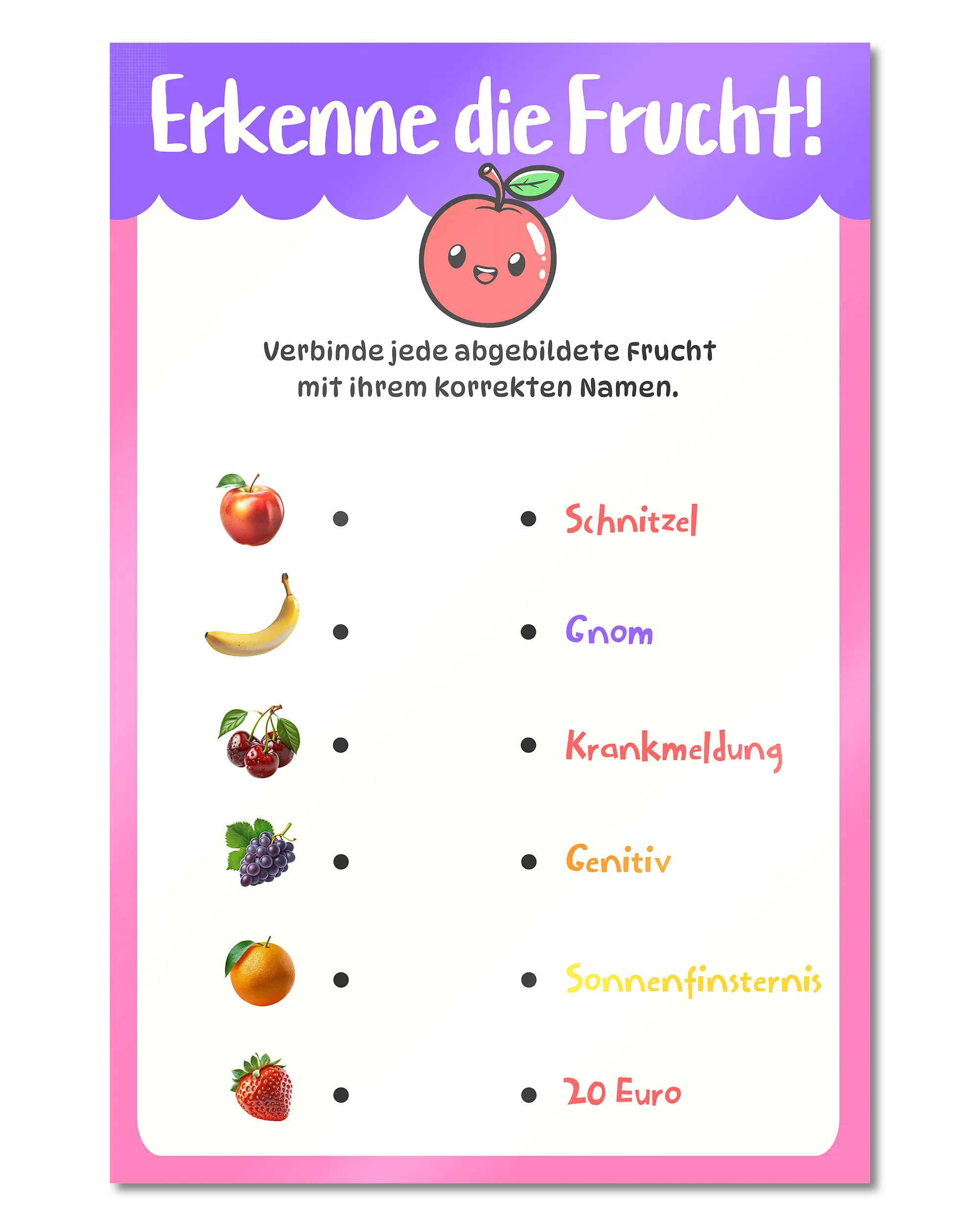 Frontalansicht des Poster Plate Designs Fruchtvokabeln im Metallic Style in der Größe Main (40 x 60 cm)