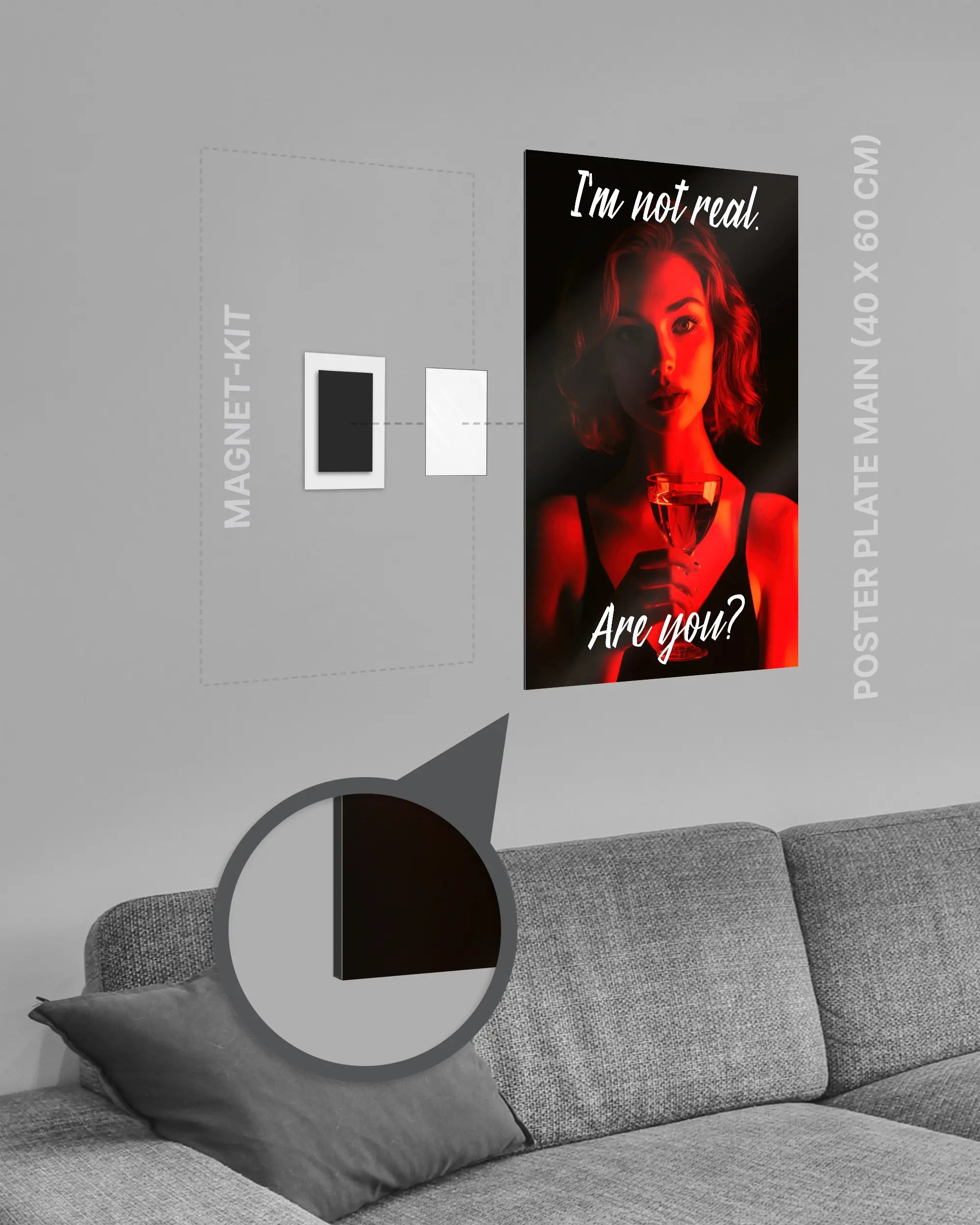 Magnet-Kit Seitenansicht des Poster Plate Designs Are you for real im Metallic Style in der Größe Main (40 x 60 cm)