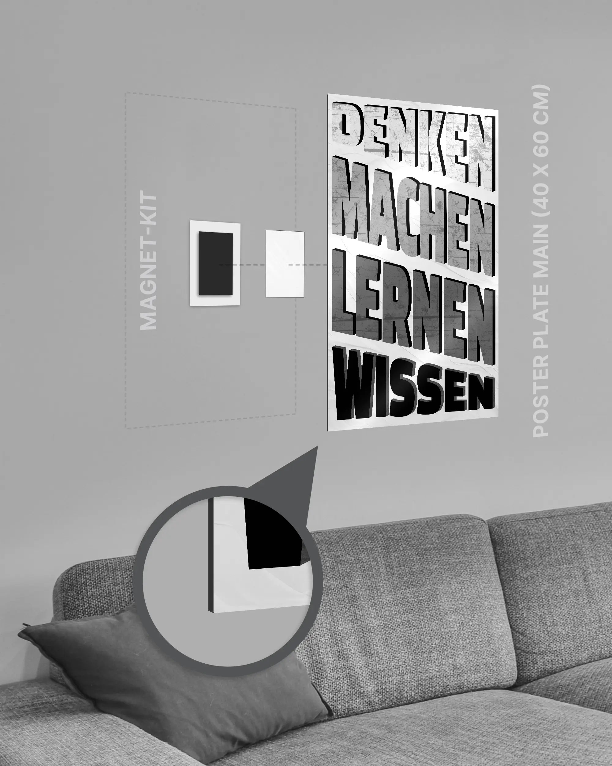 Magnet-Kit Seitenansicht des Poster Plate Designs Der Weg zum Wissen im Metallic Style in der Größe Main (40 x 60 cm)