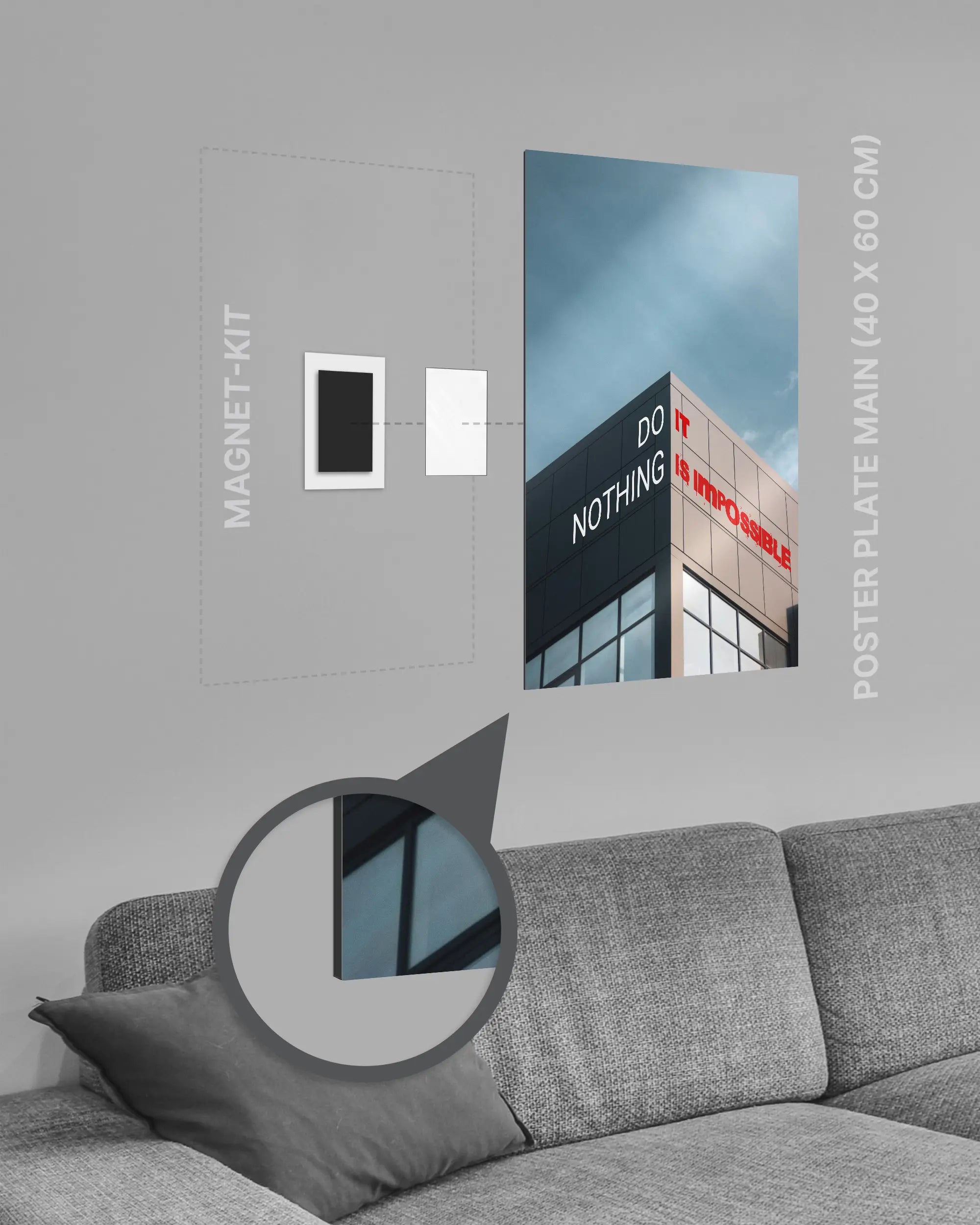 Magnet-Kit Seitenansicht des Poster Plate Designs Do Nothing im Metallic Style in der Größe Main (40 x 60 cm)