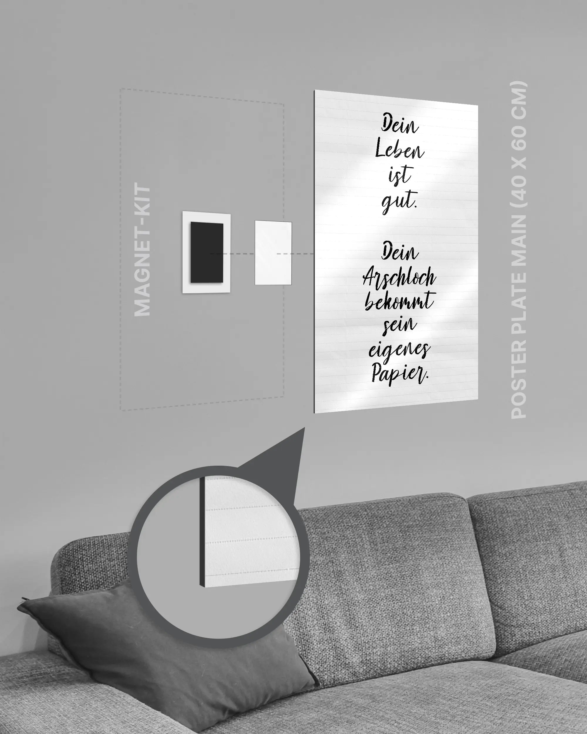 Magnet-Kit Seitenansicht des Poster Plate Designs Gutes Leben im Metallic Style in der Größe Main (40 x 60 cm)