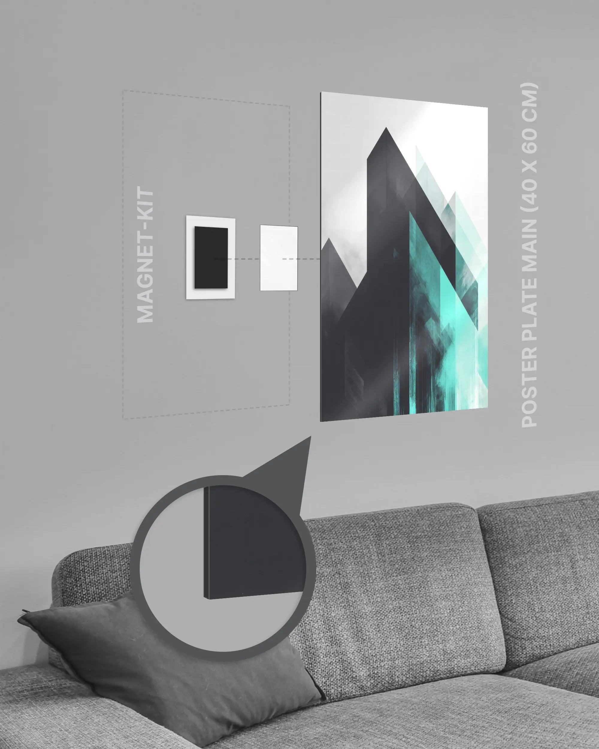 Magnet-Kit Seitenansicht des Poster Plate Designs Ein Abstrakt im Metallic Style in der Größe Main (40 x 60 cm)