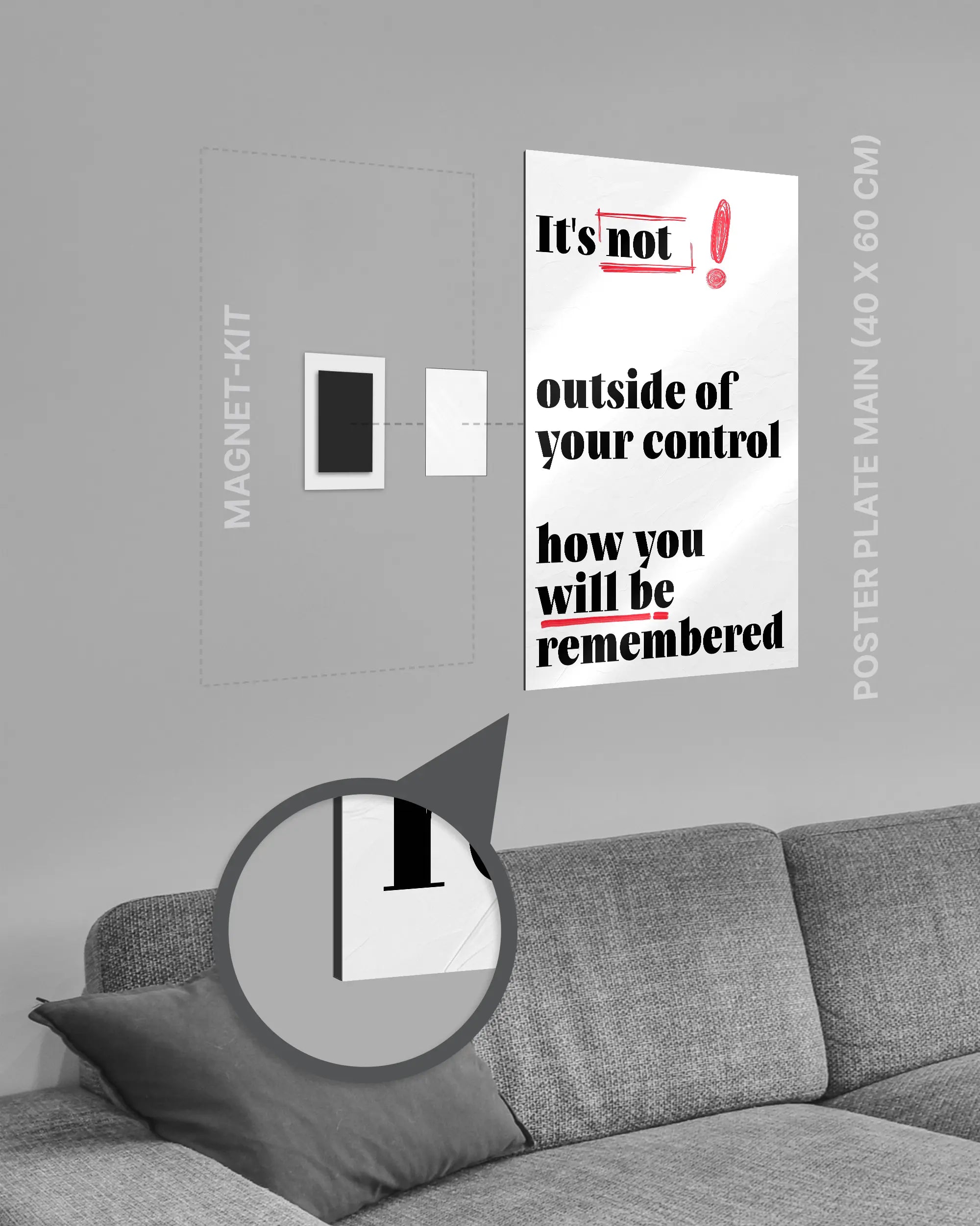 Magnet-Kit Seitenansicht des Poster Plate Designs Write your story im Metallic Style in der Größe Main (40 x 60 cm)