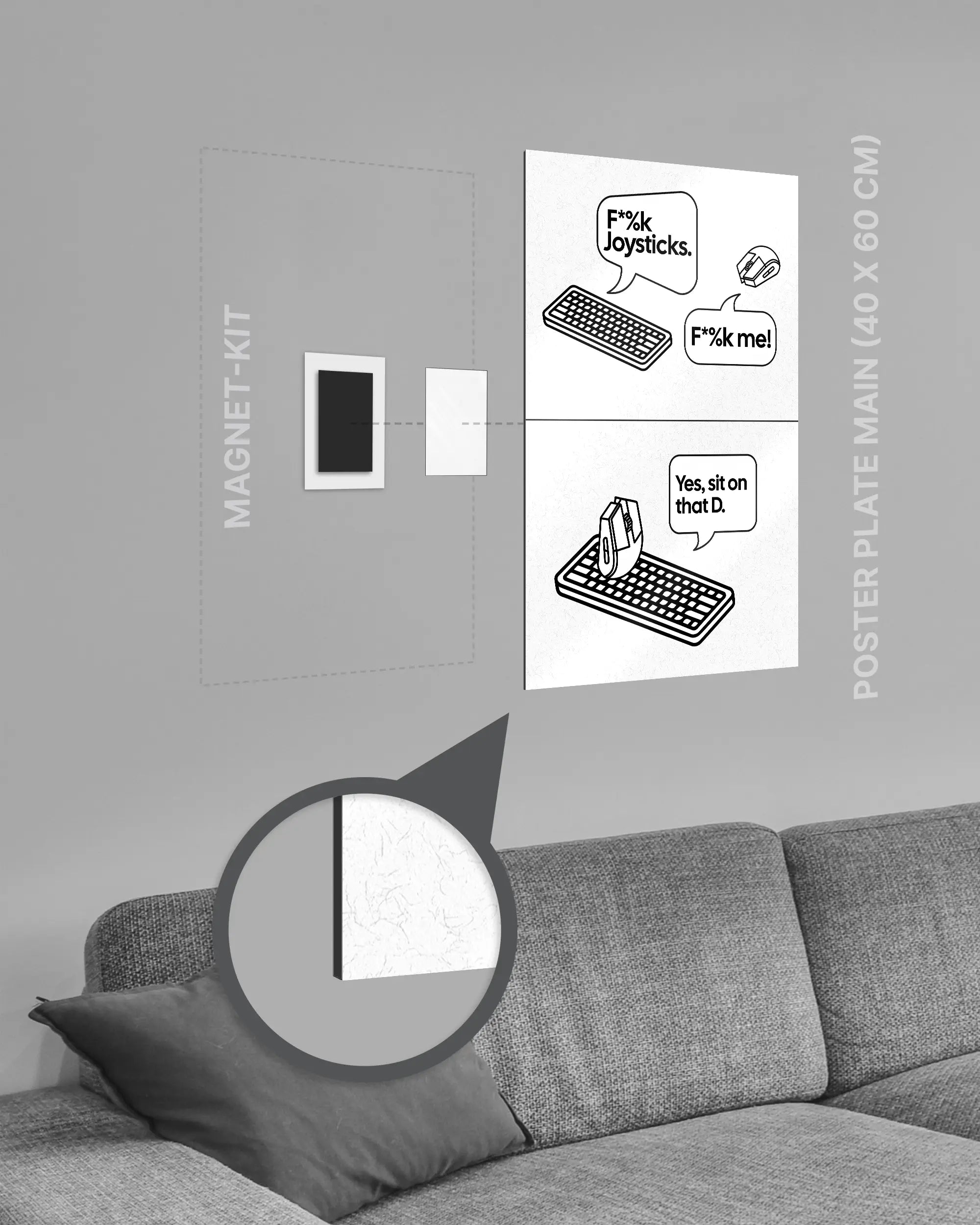 Magnet-Kit Seitenansicht des Poster Plate Designs Keystrokes im Metallic Style in der Größe Main (40 x 60 cm)